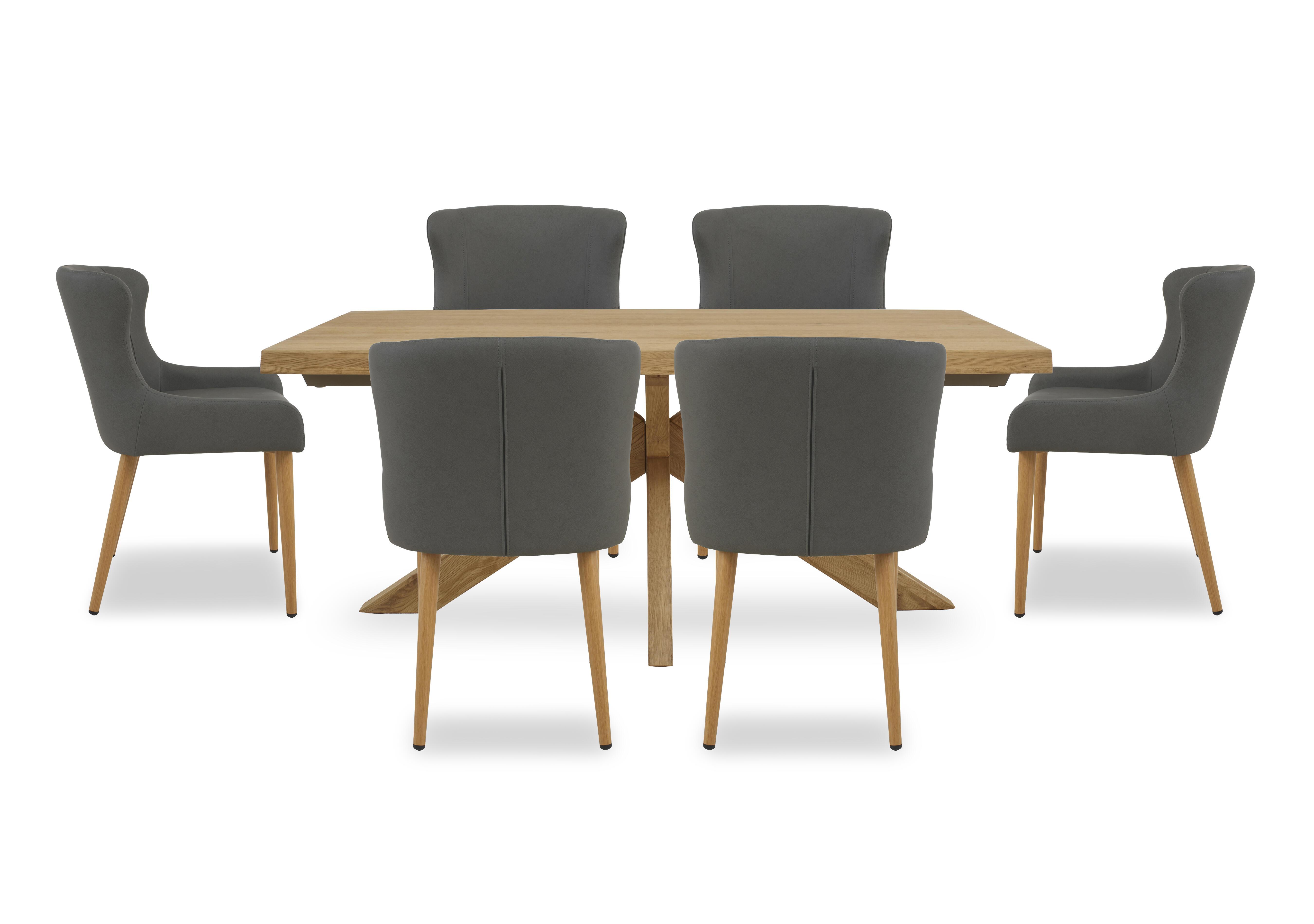 Riga Dining Table with Wooden Star Base and 6 Upholstered Dining Chairs in Grey on Furniture Village