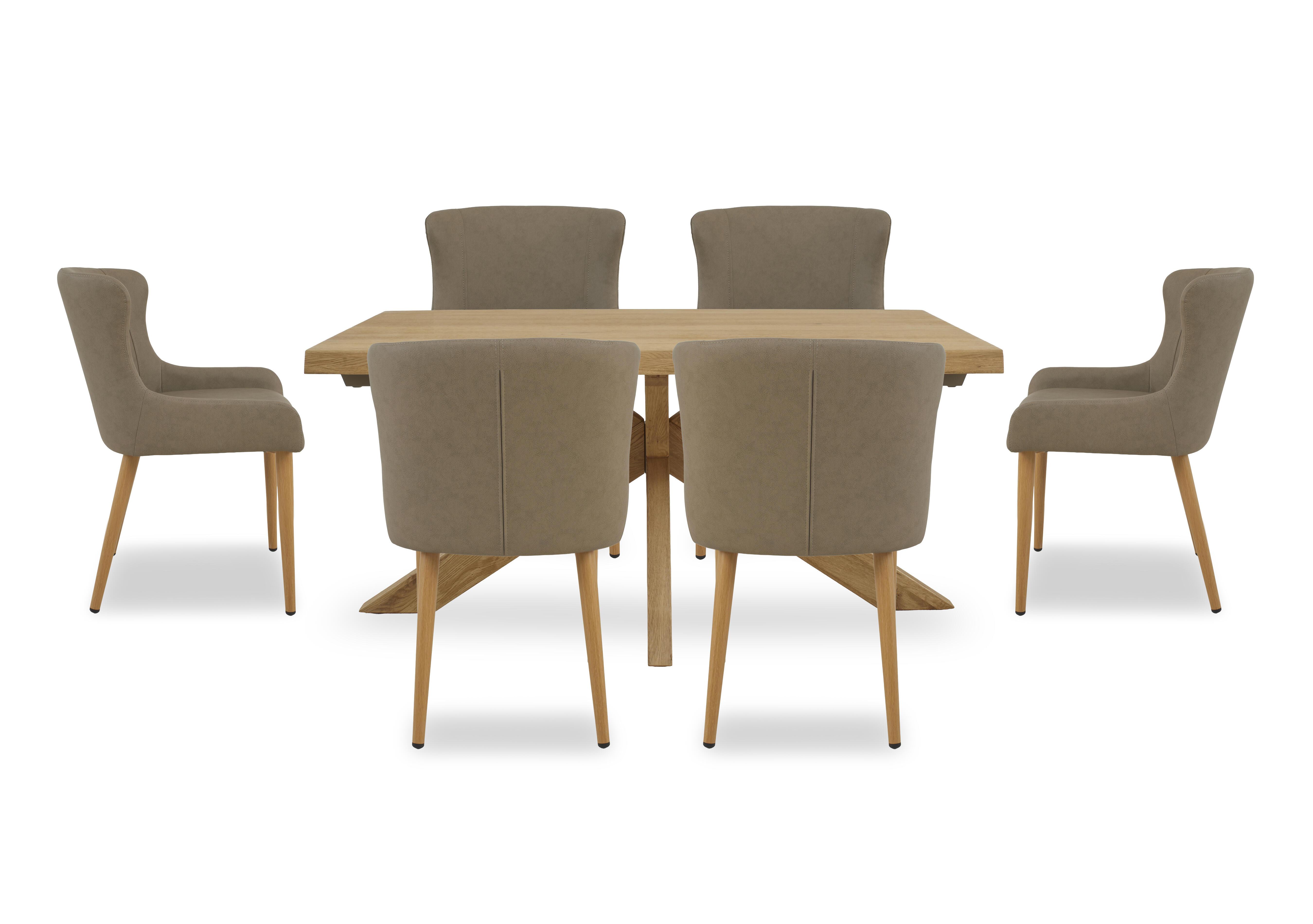 Riga Dining Table with Wooden Star Base and 6 Upholstered Dining Chairs in Taupe on Furniture Village