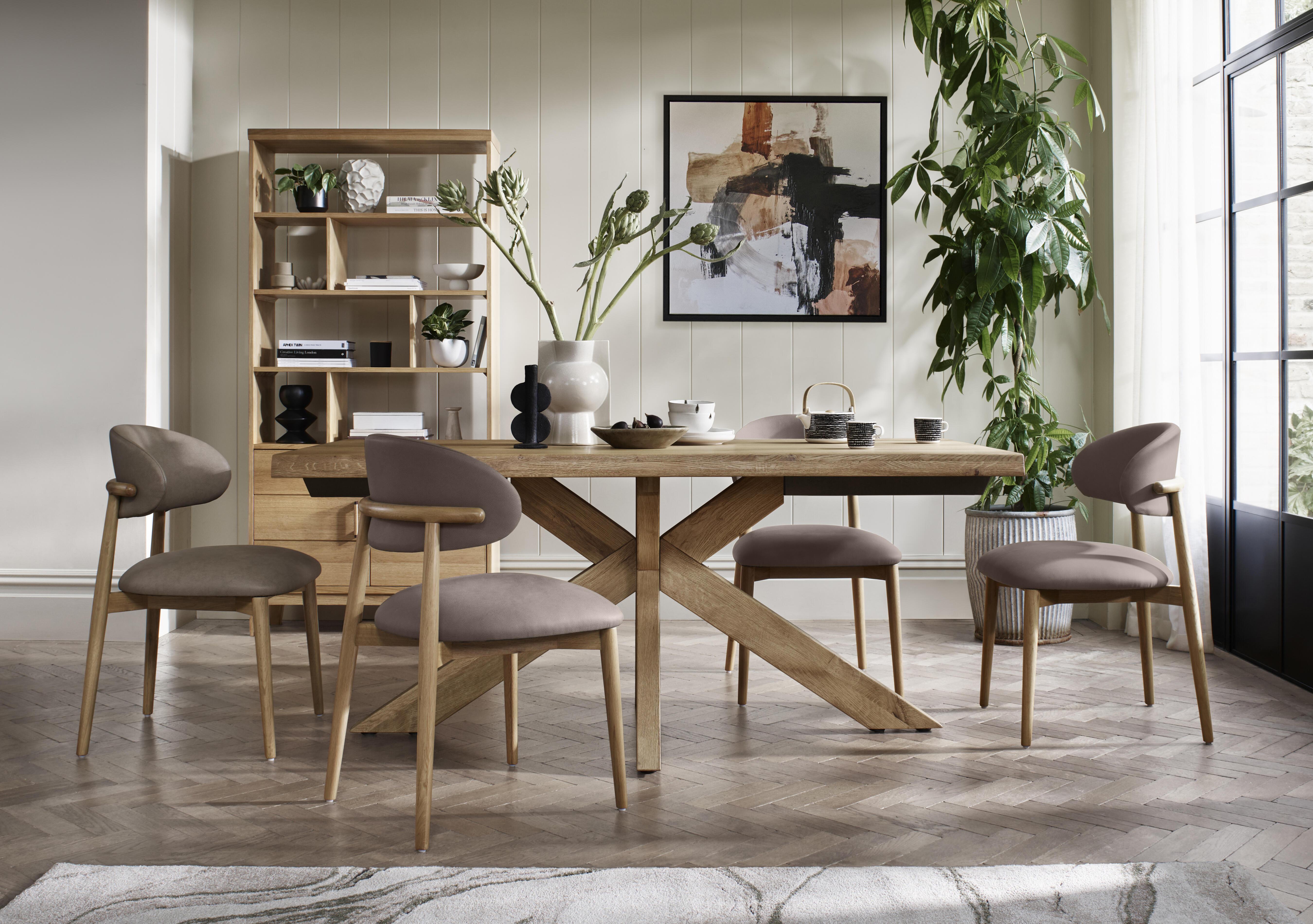 Riga Dining Table with Wooden Star Base and 4 Wooden Dining Chairs in  on Furniture Village