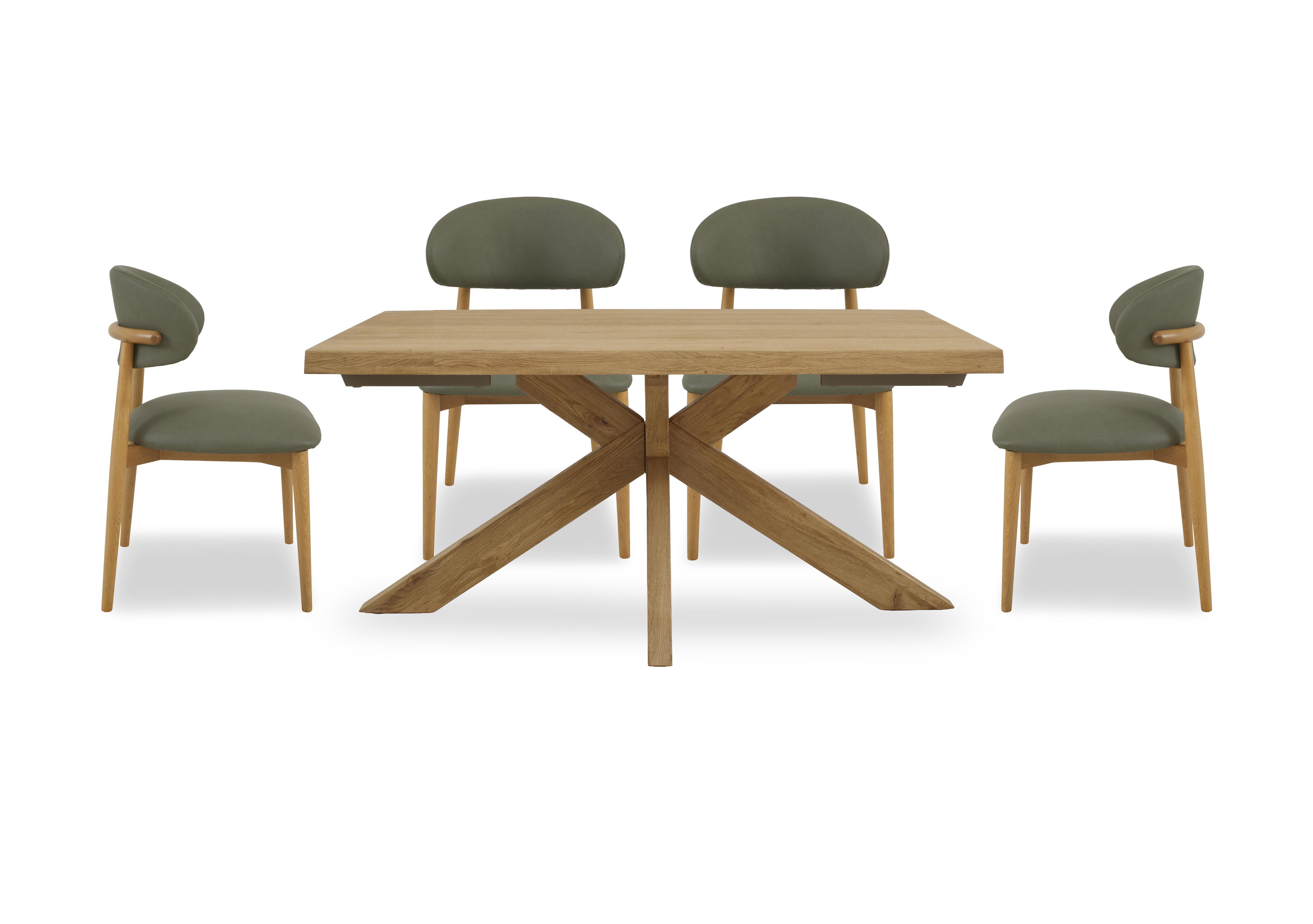 Riga Dining Table with Wooden Star Base and 4 Wooden Dining Chairs in Green on Furniture Village