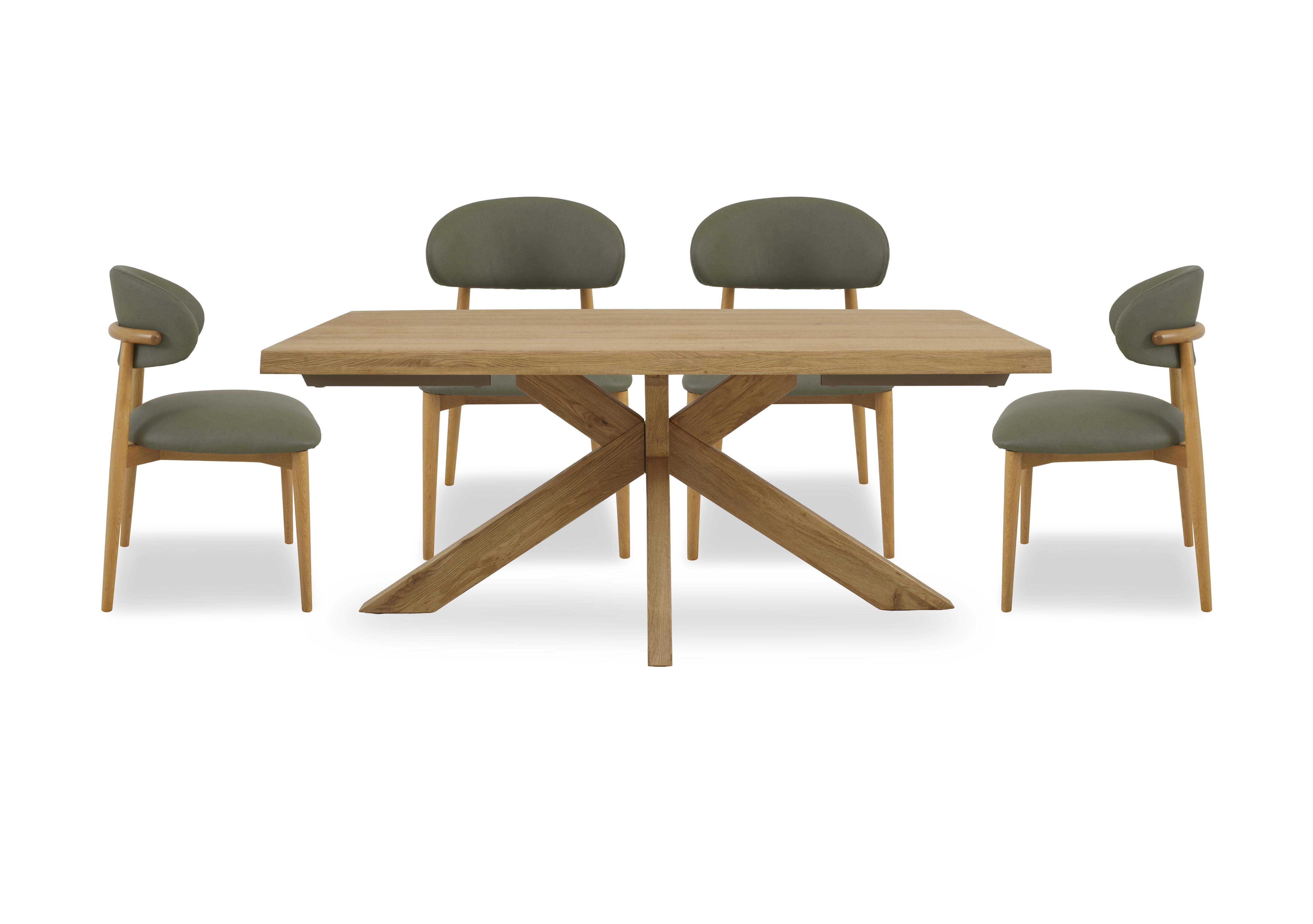 Riga Dining Table with Wooden Star Base and 4 Wooden Dining Chairs in Green on Furniture Village