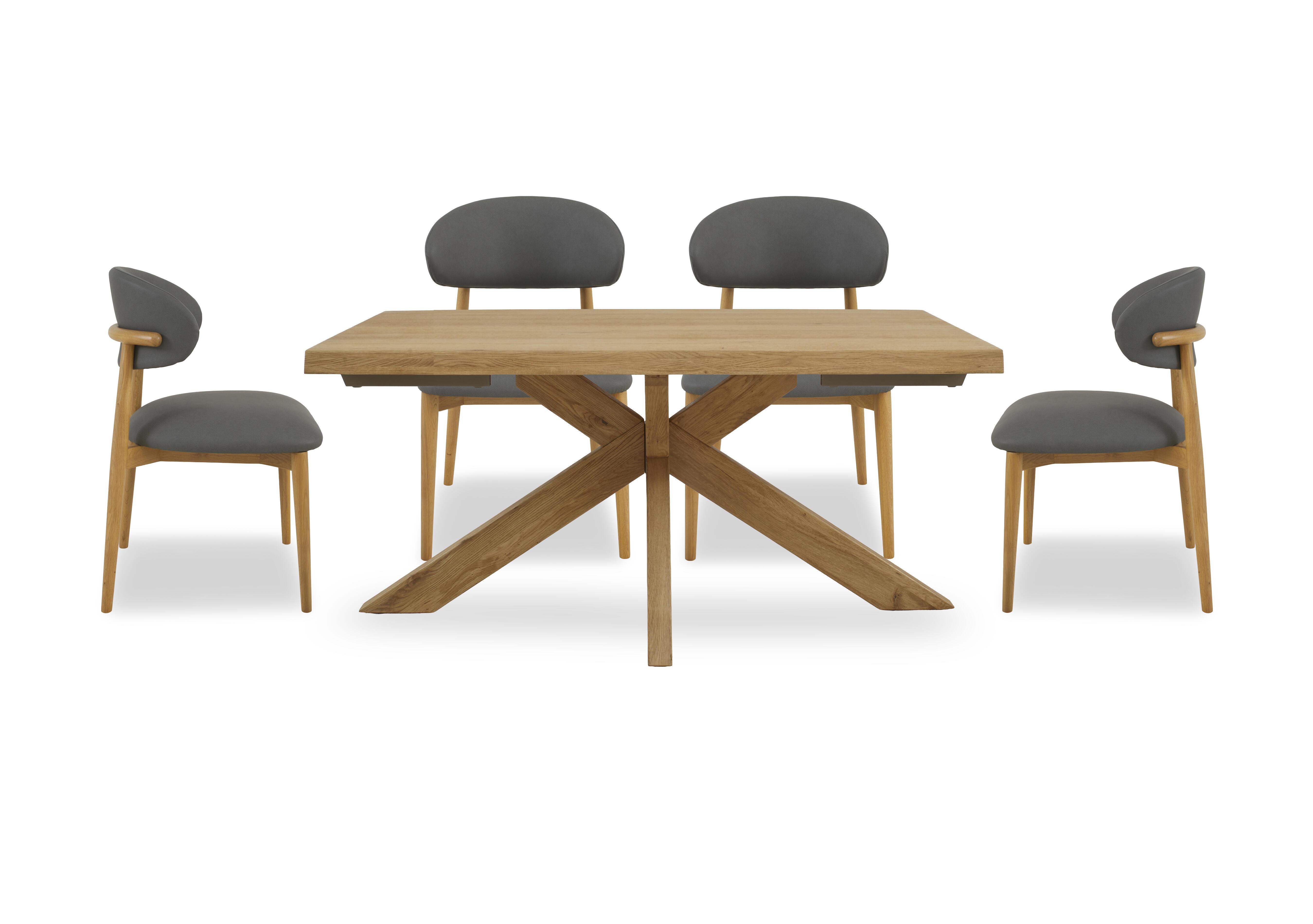 Riga Dining Table with Wooden Star Base and 4 Wooden Dining Chairs in Grey on Furniture Village