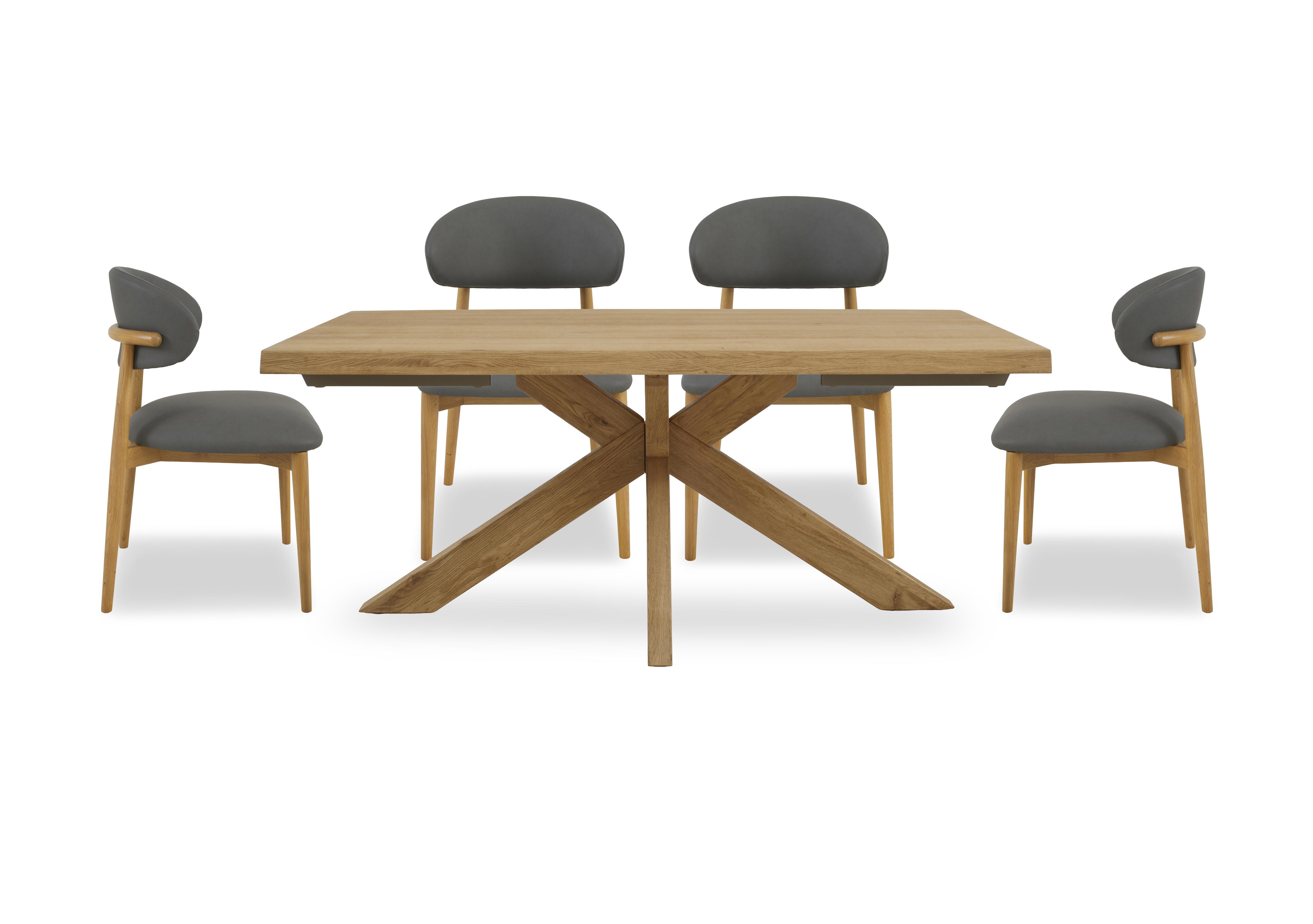 Riga Dining Table with Wooden Star Base and 4 Wooden Dining Chairs in Grey on Furniture Village