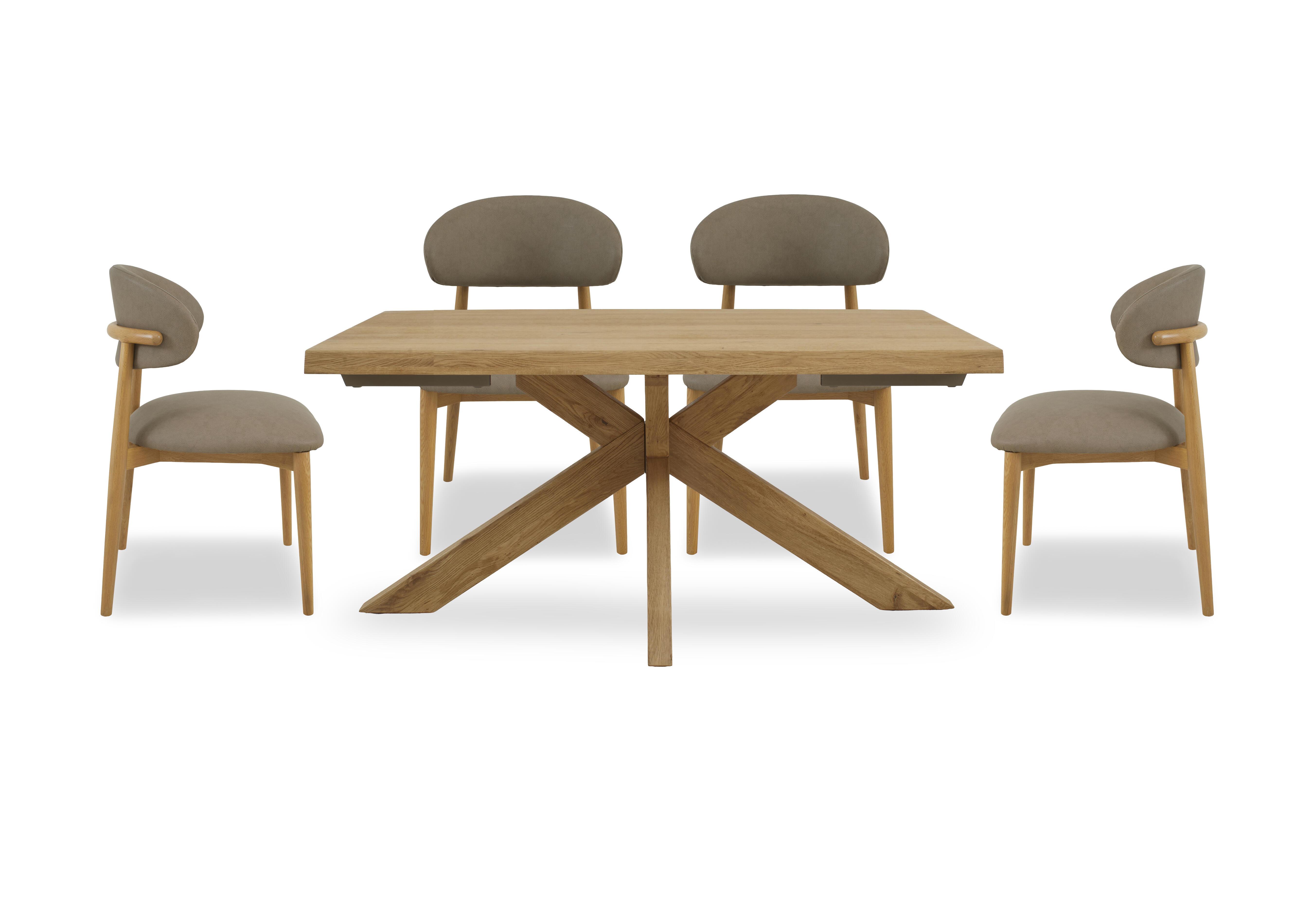Riga Dining Table with Wooden Star Base and 4 Wooden Dining Chairs in Taupe on Furniture Village