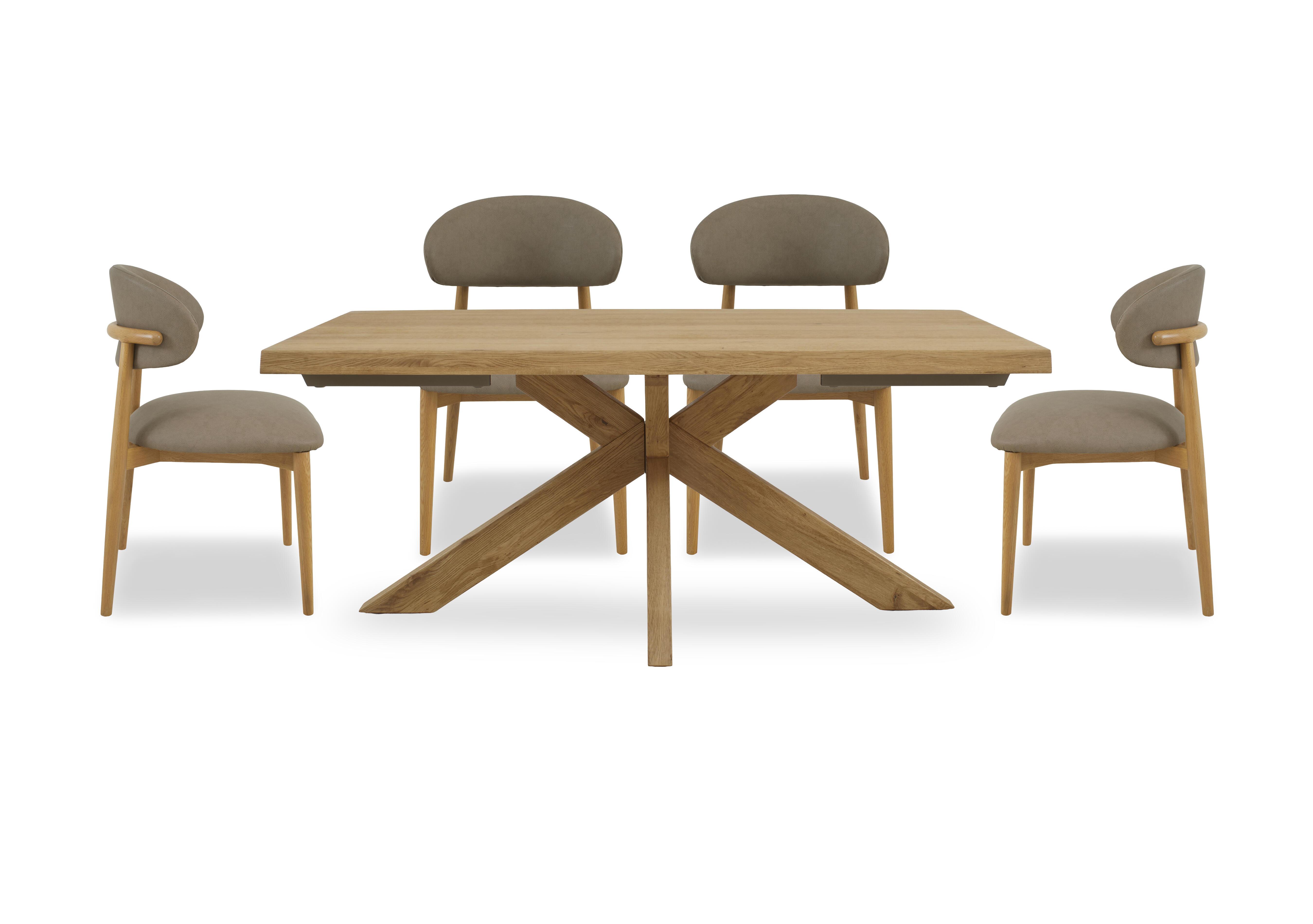 Riga Dining Table with Wooden Star Base and 4 Wooden Dining Chairs in Taupe on Furniture Village