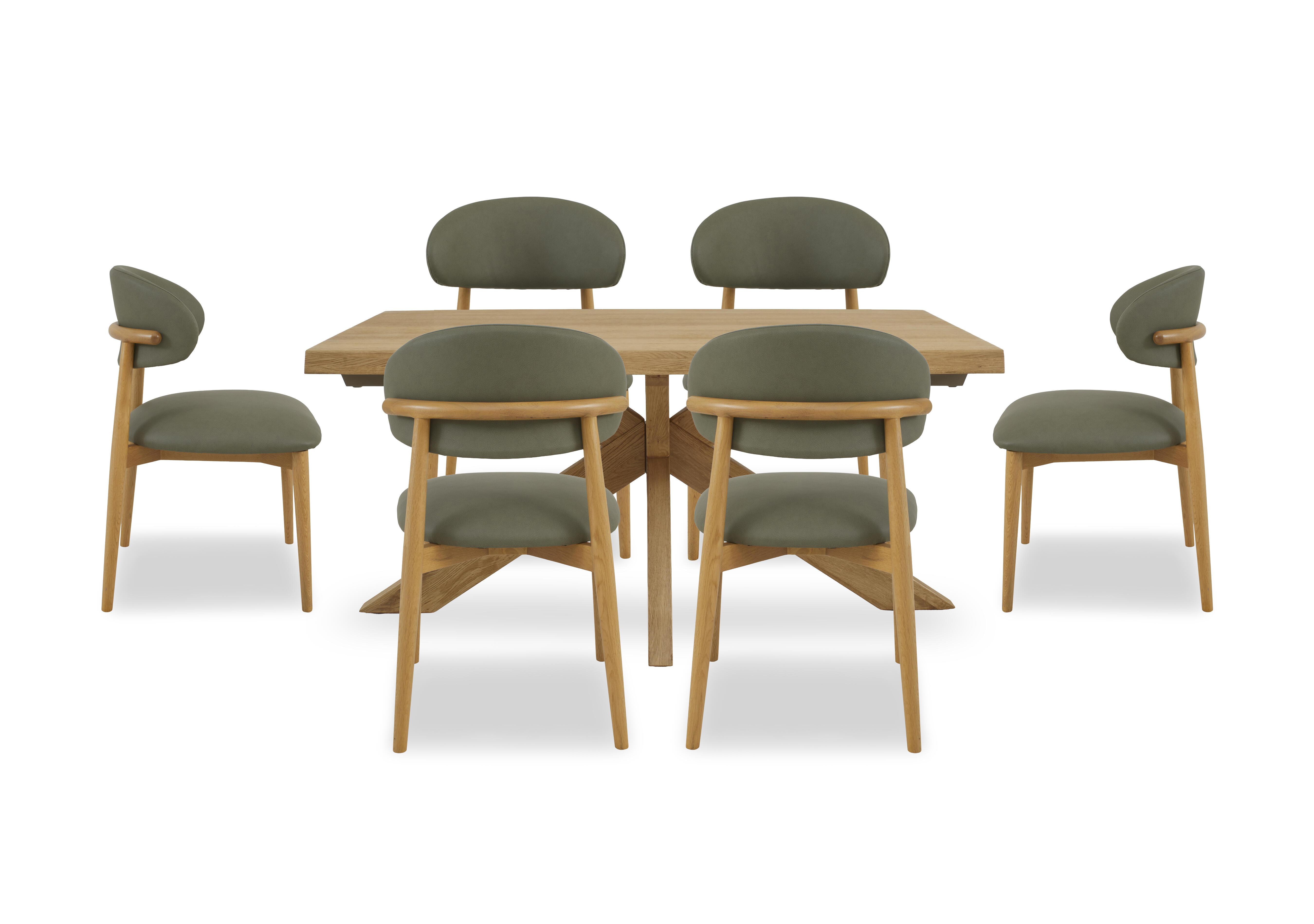 Riga Dining Table with Wooden Star Base and 6 Wooden Dining Chairs in Green on Furniture Village