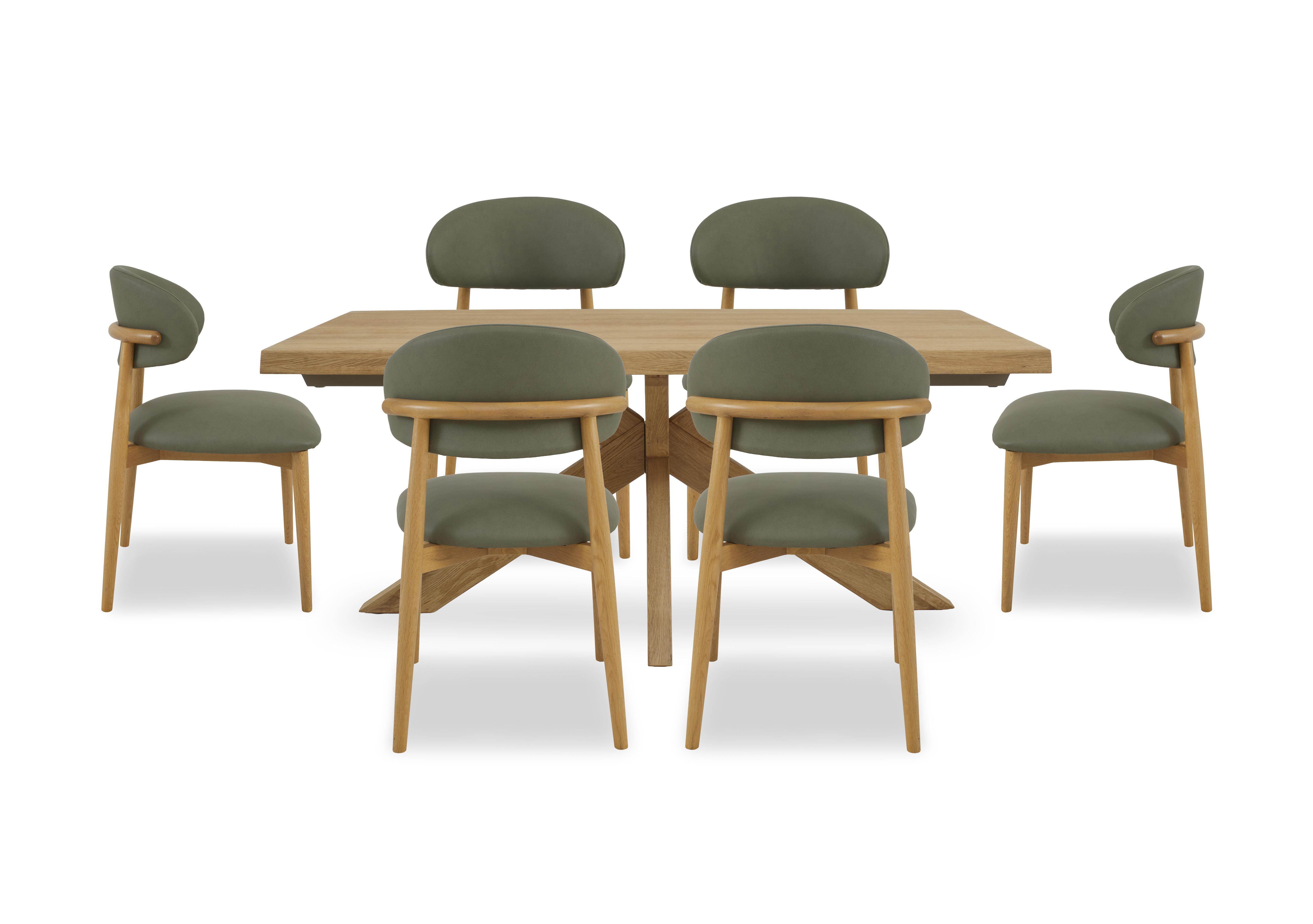 Riga Dining Table with Wooden Star Base and 6 Wooden Dining Chairs in Green on Furniture Village