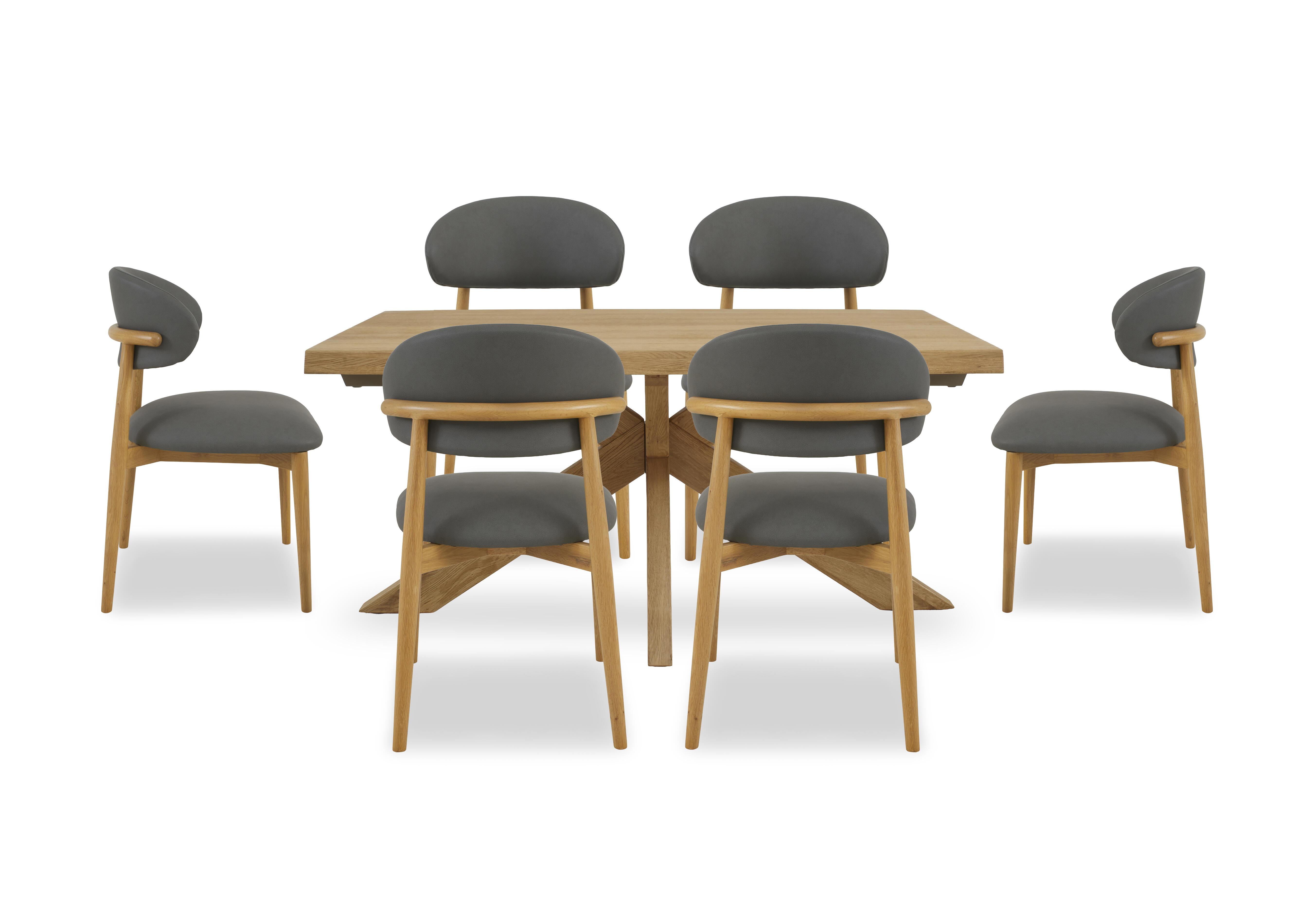Riga Dining Table with Wooden Star Base and 6 Wooden Dining Chairs in Grey on Furniture Village