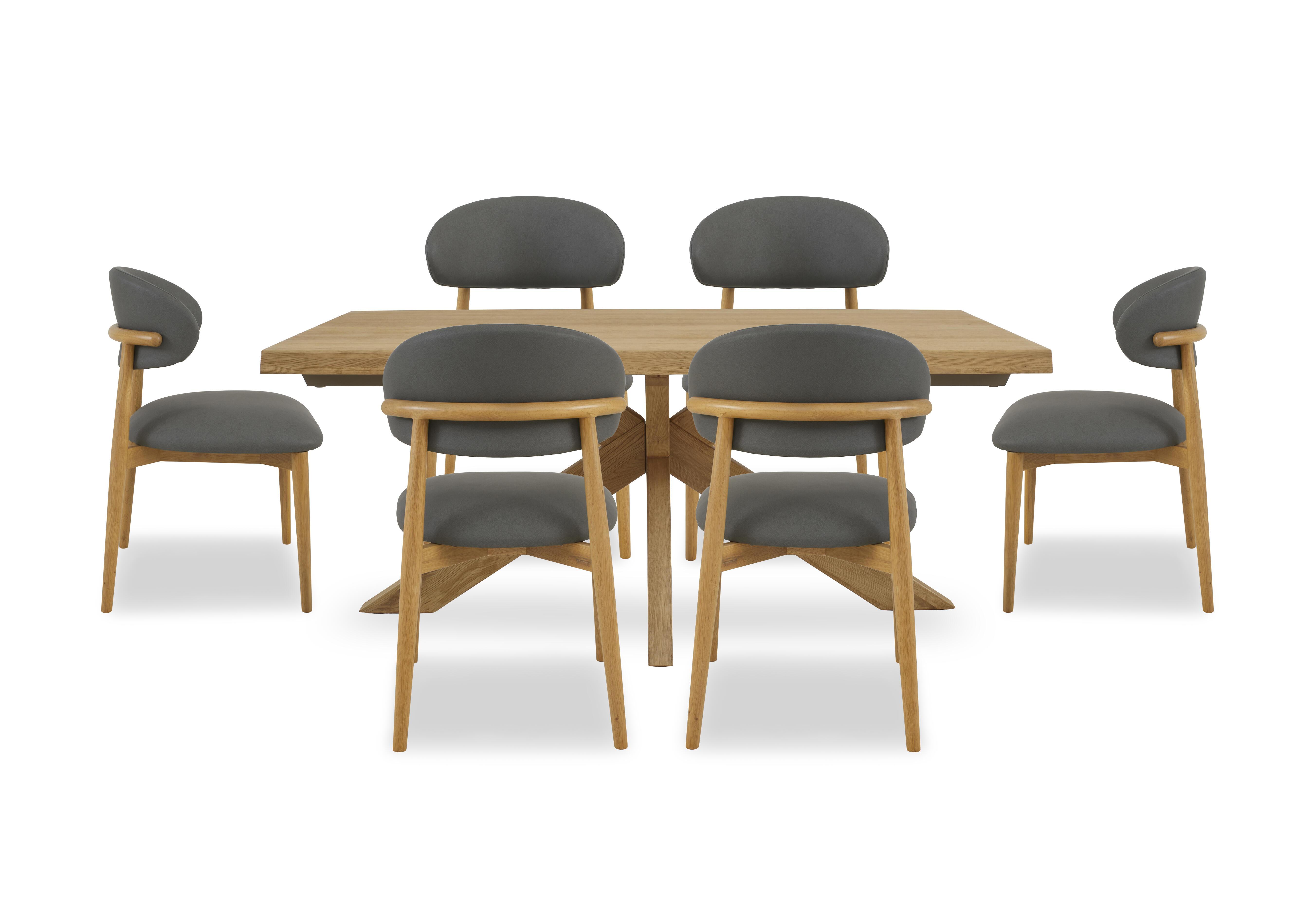 Riga Dining Table with Wooden Star Base and 6 Wooden Dining Chairs in Grey on Furniture Village