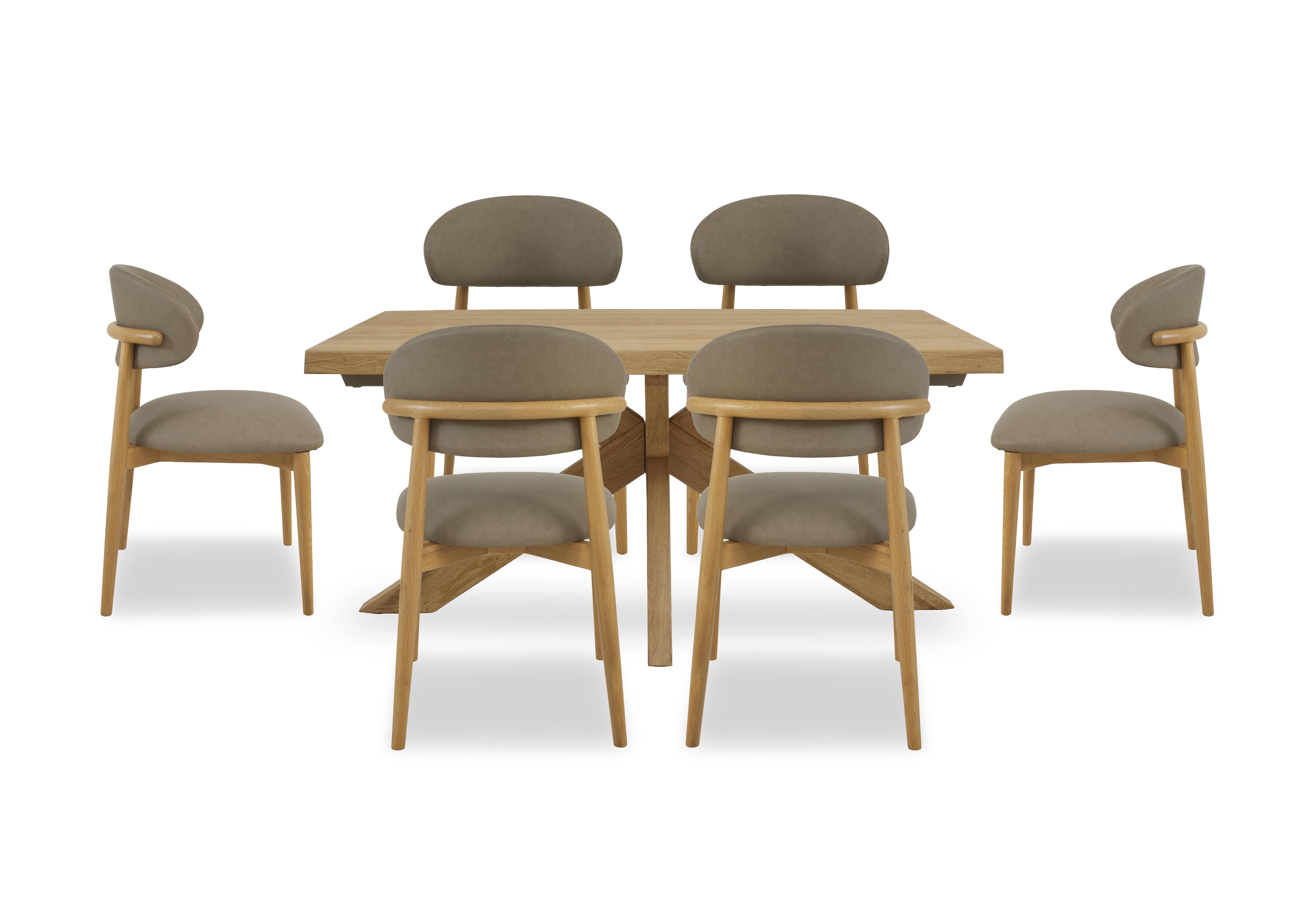 Riga Dining Table with Wooden Star Base and 6 Wooden Dining Chairs in Taupe on Furniture Village