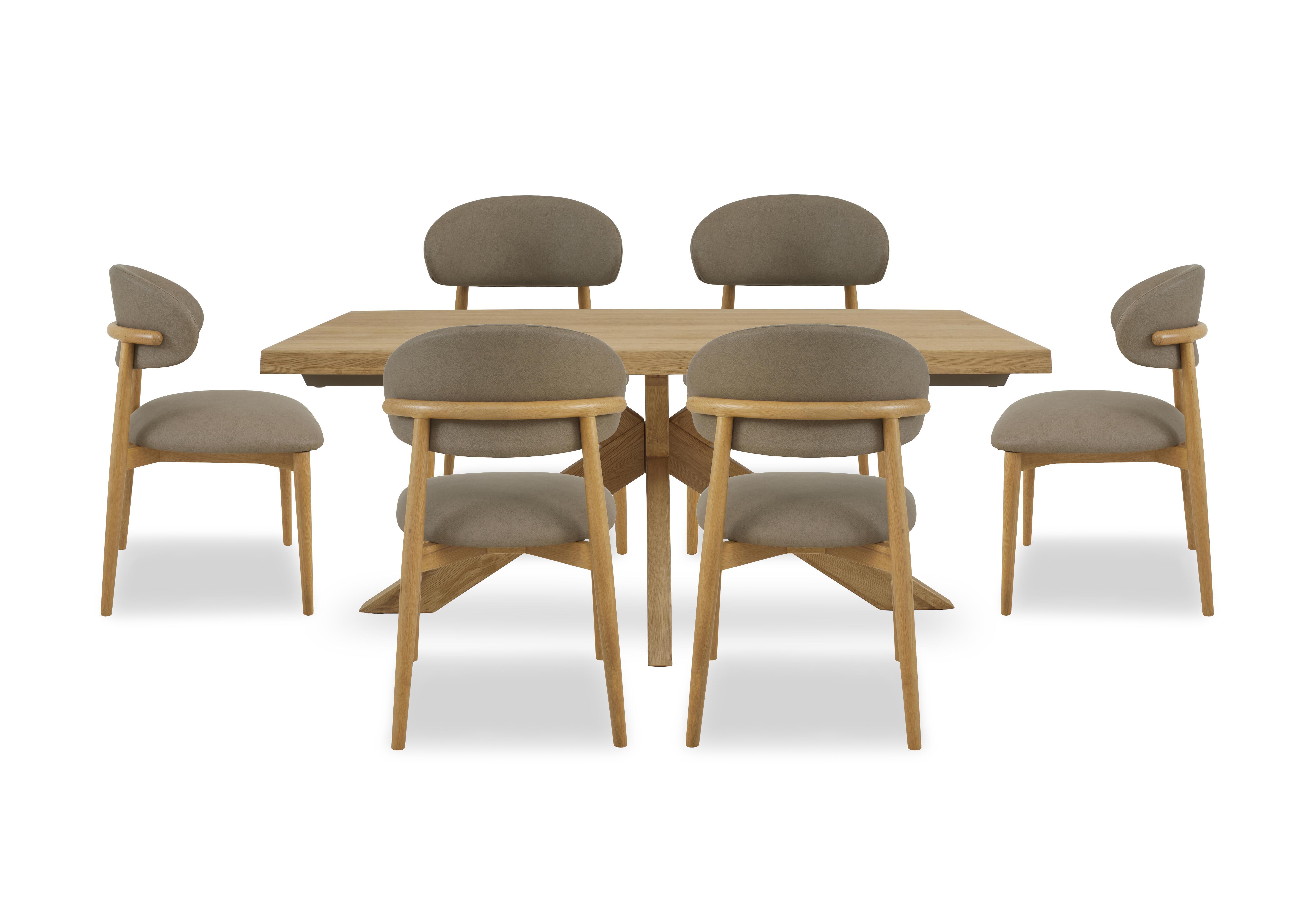 Riga Dining Table with Wooden Star Base and 6 Wooden Dining Chairs in Taupe on Furniture Village