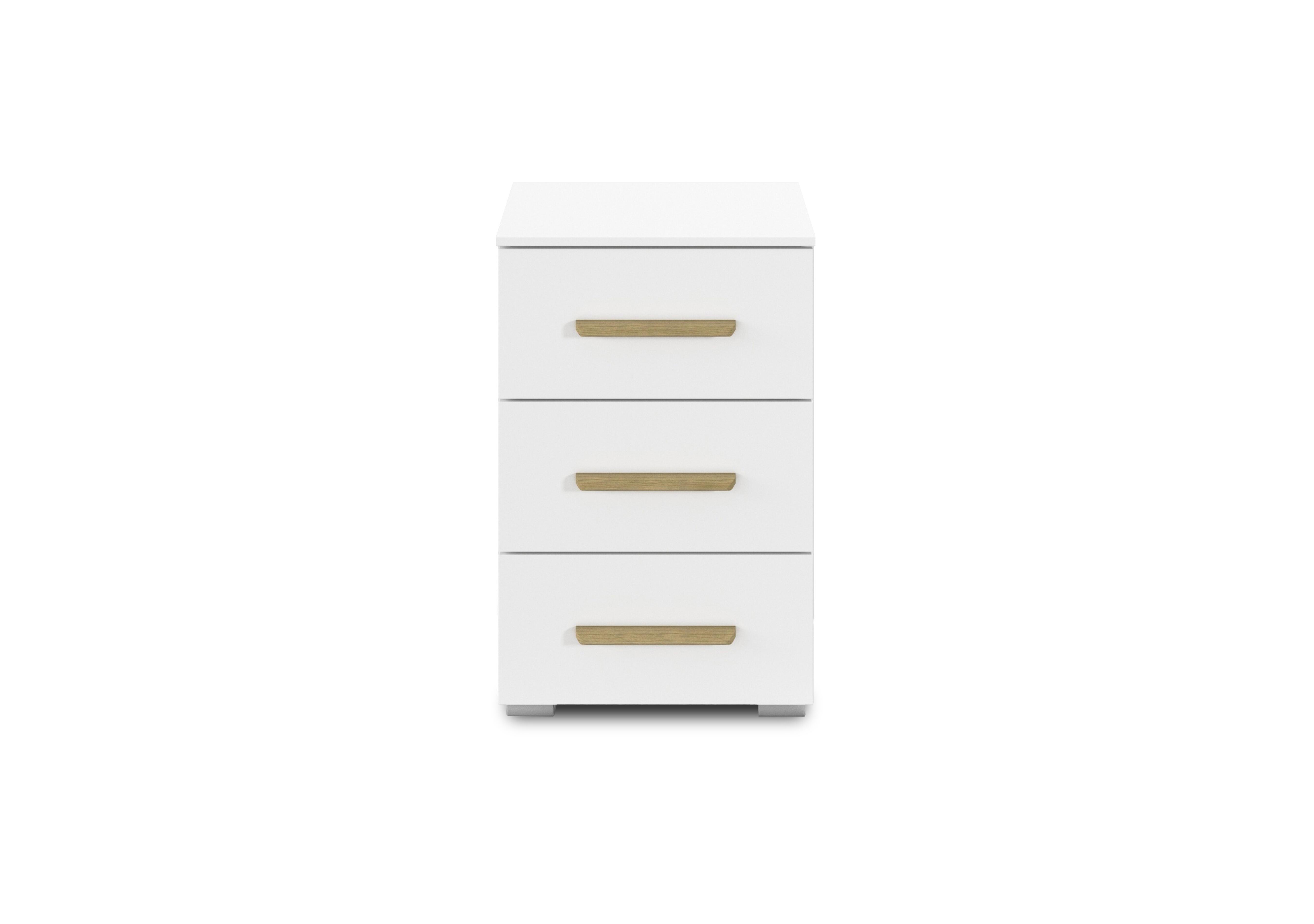 Flavia 3 Drawer Decor Bedside Cabinet in Al772 Alphine White on Furniture Village