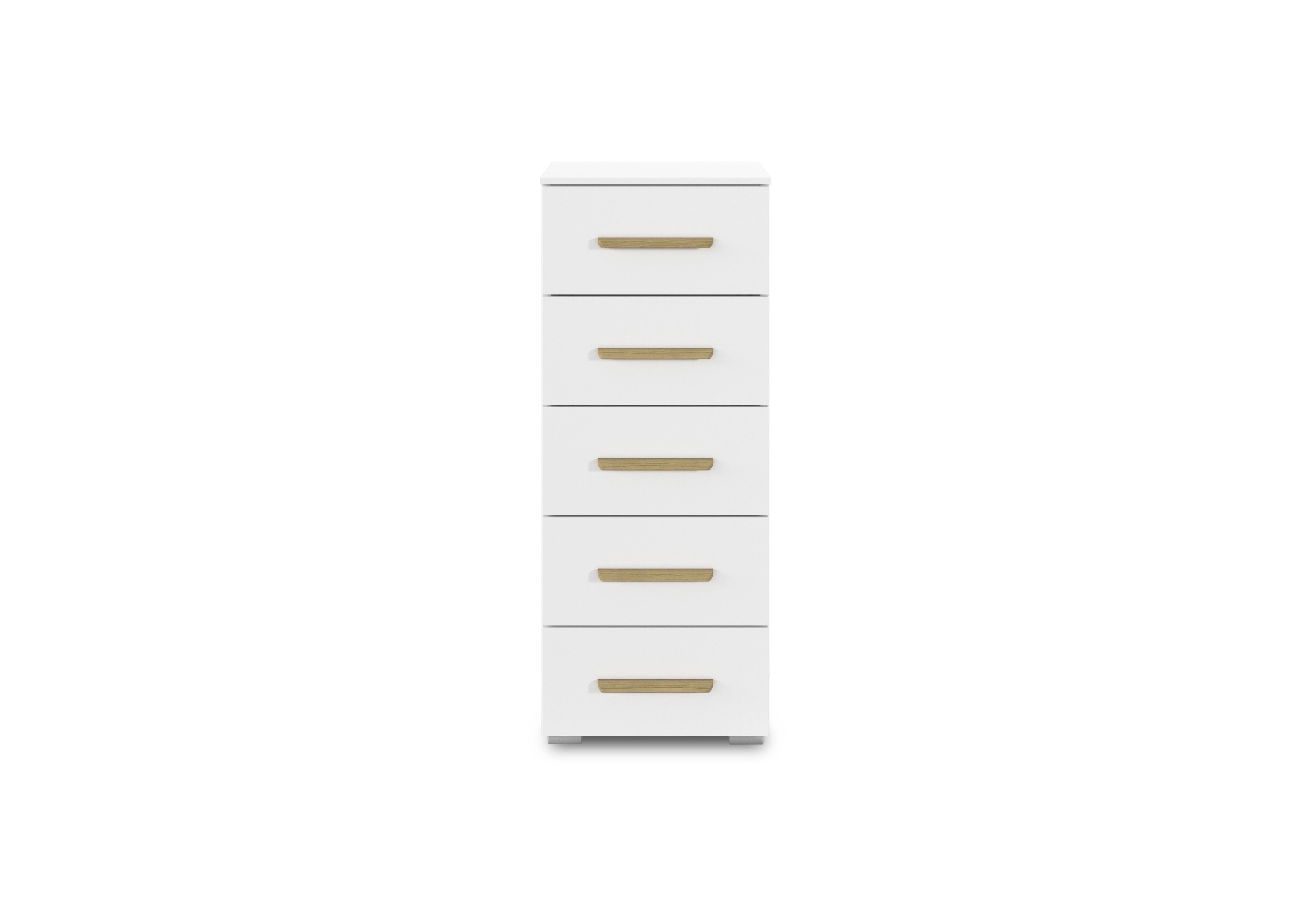 Flavia 5 Drawer Decor Tall Chest in Al772 Alphine White on Furniture Village