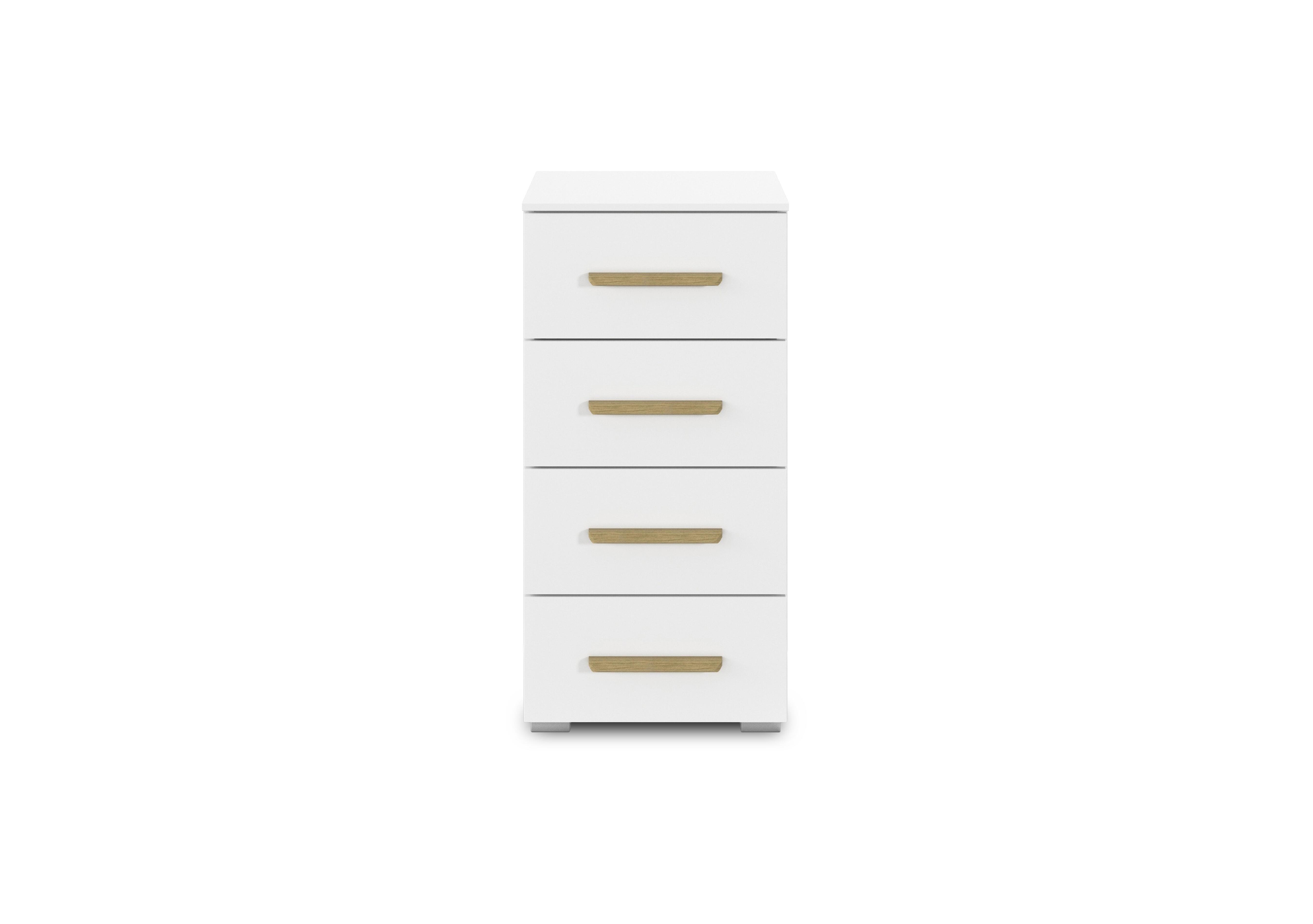 Flavia 4 Drawer Decor Narrow Chest in Al772 Alphine White on Furniture Village