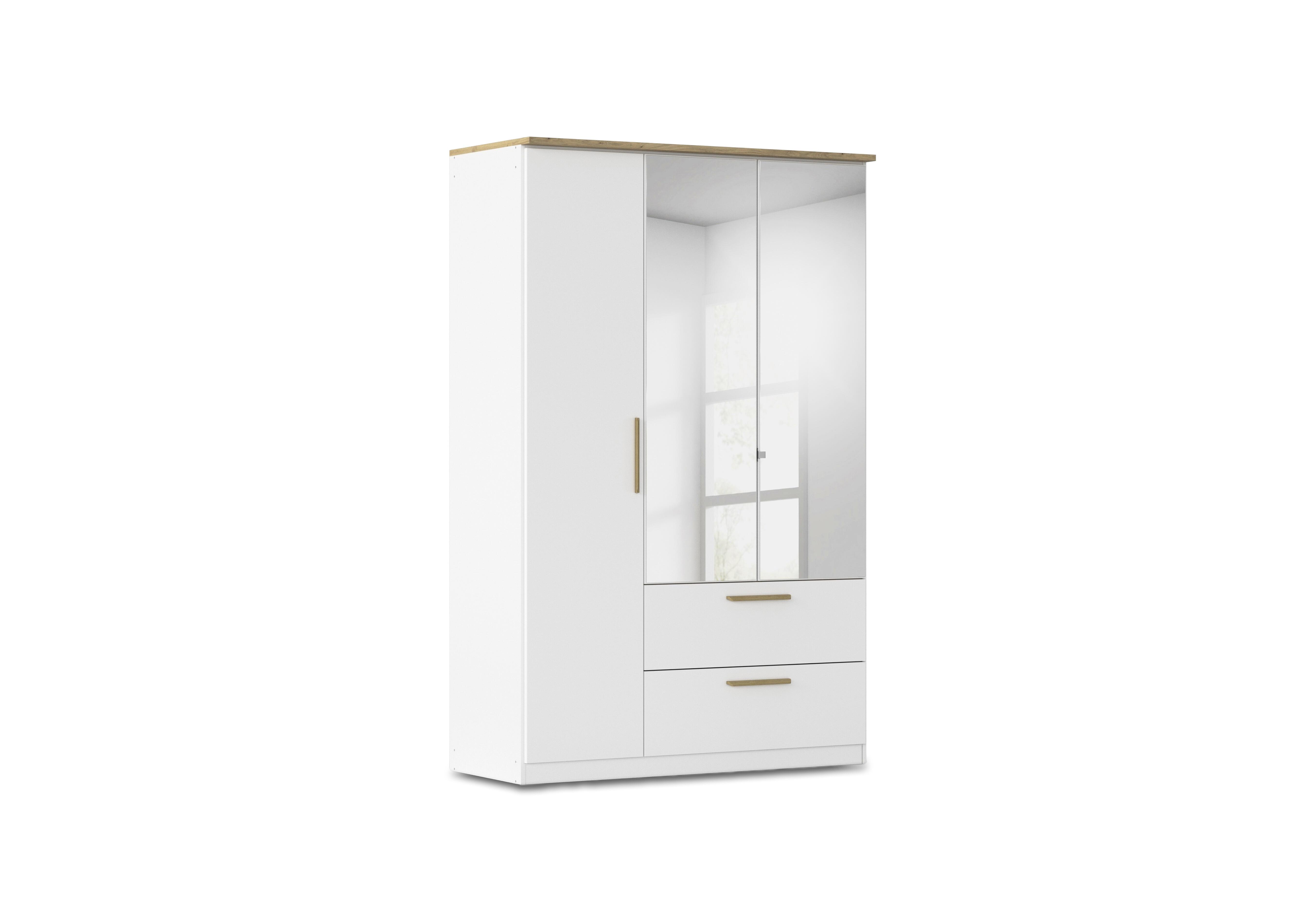 Flavia 136cm 3 Door Decor Combi Hinged Wardrobe with 2 Mirror Doors in Al772 Alp White Artisan Oak on Furniture Village