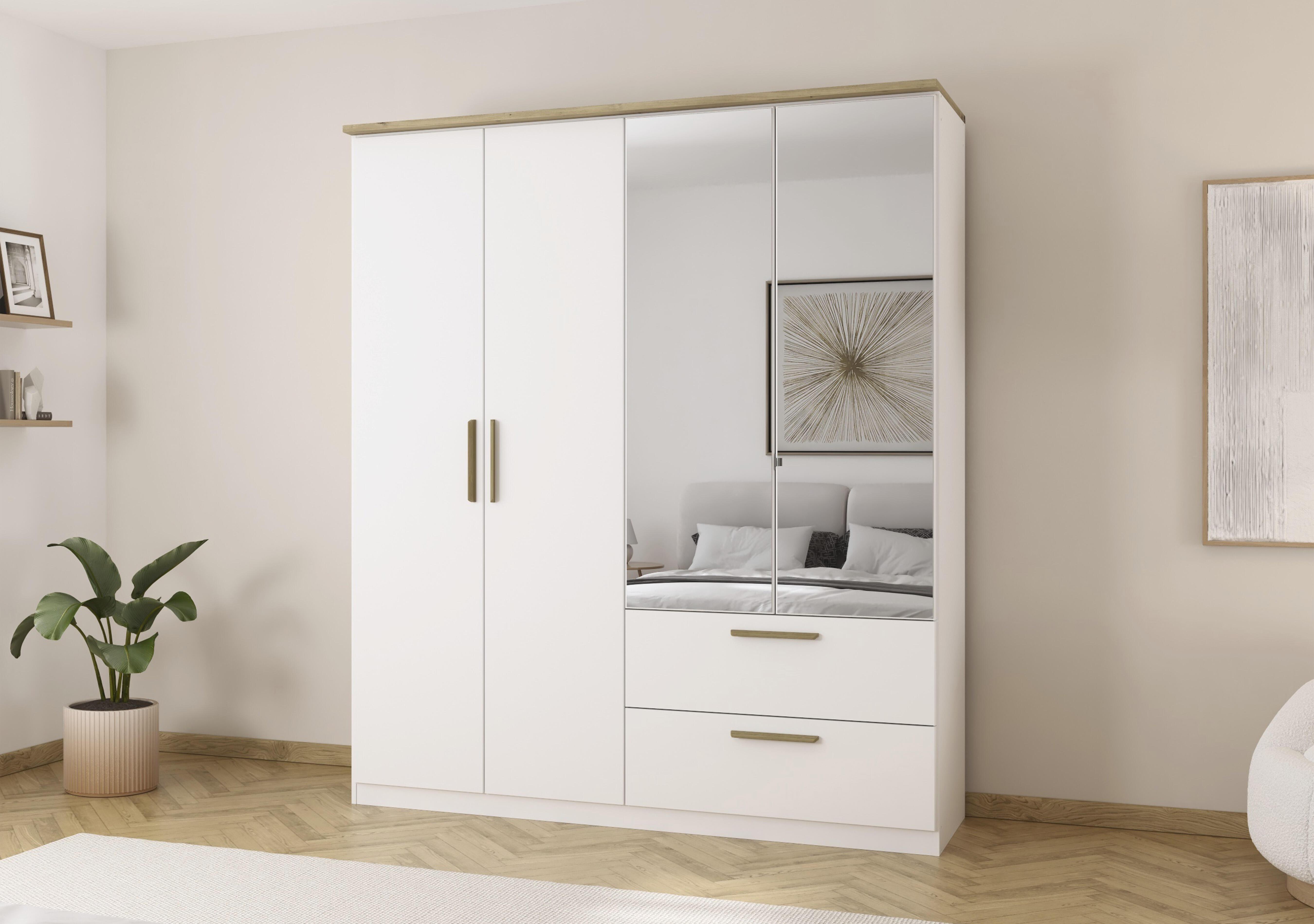 Flavia 181 cm 4 Door Decor Combi Hinged Wardrobe with 2 Mirror Doors in  on Furniture Village