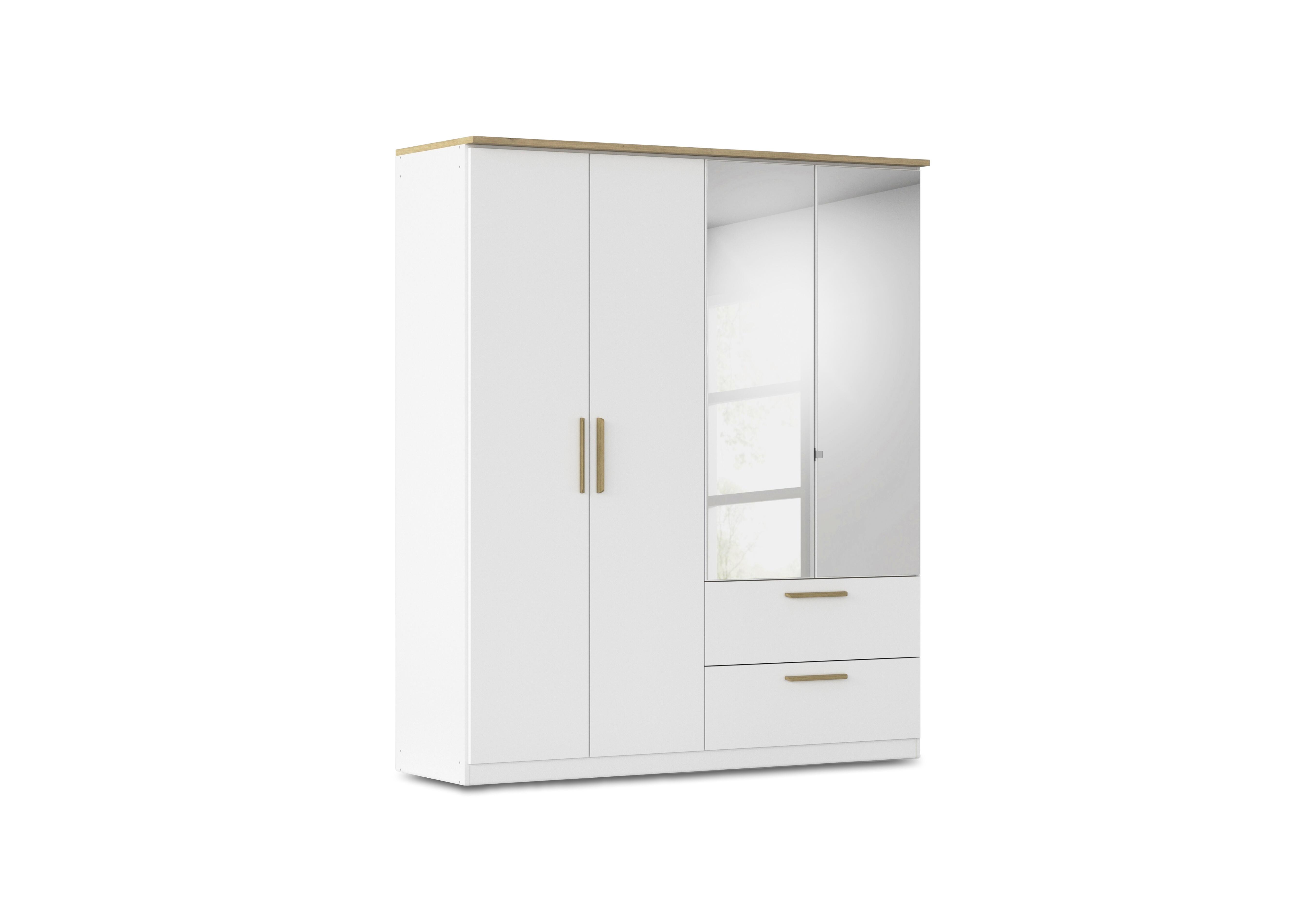 Flavia 181 cm 4 Door Decor Combi Hinged Wardrobe with 2 Mirror Doors in Al772 Alp White Artisan Oak on Furniture Village
