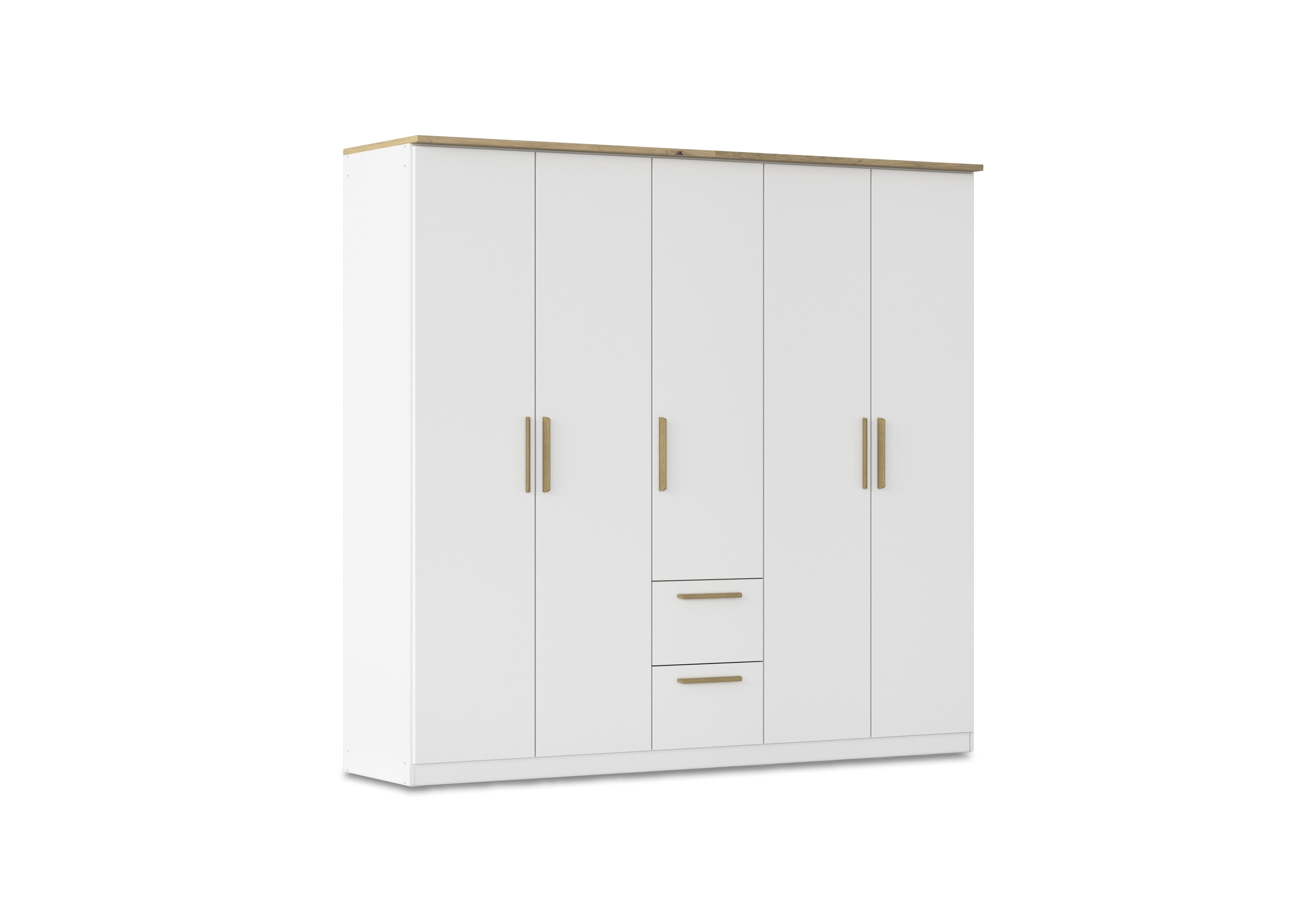 Flavia 226 cm 5 Door Decor Combi Hinged Wardrobe in Al772 Alp White Artisan Oak on Furniture Village
