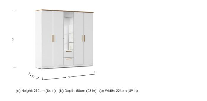 Flavia 226cm 5 Door Decor Combi Hinged Wardrobe with Mirror Door in  on Furniture Village