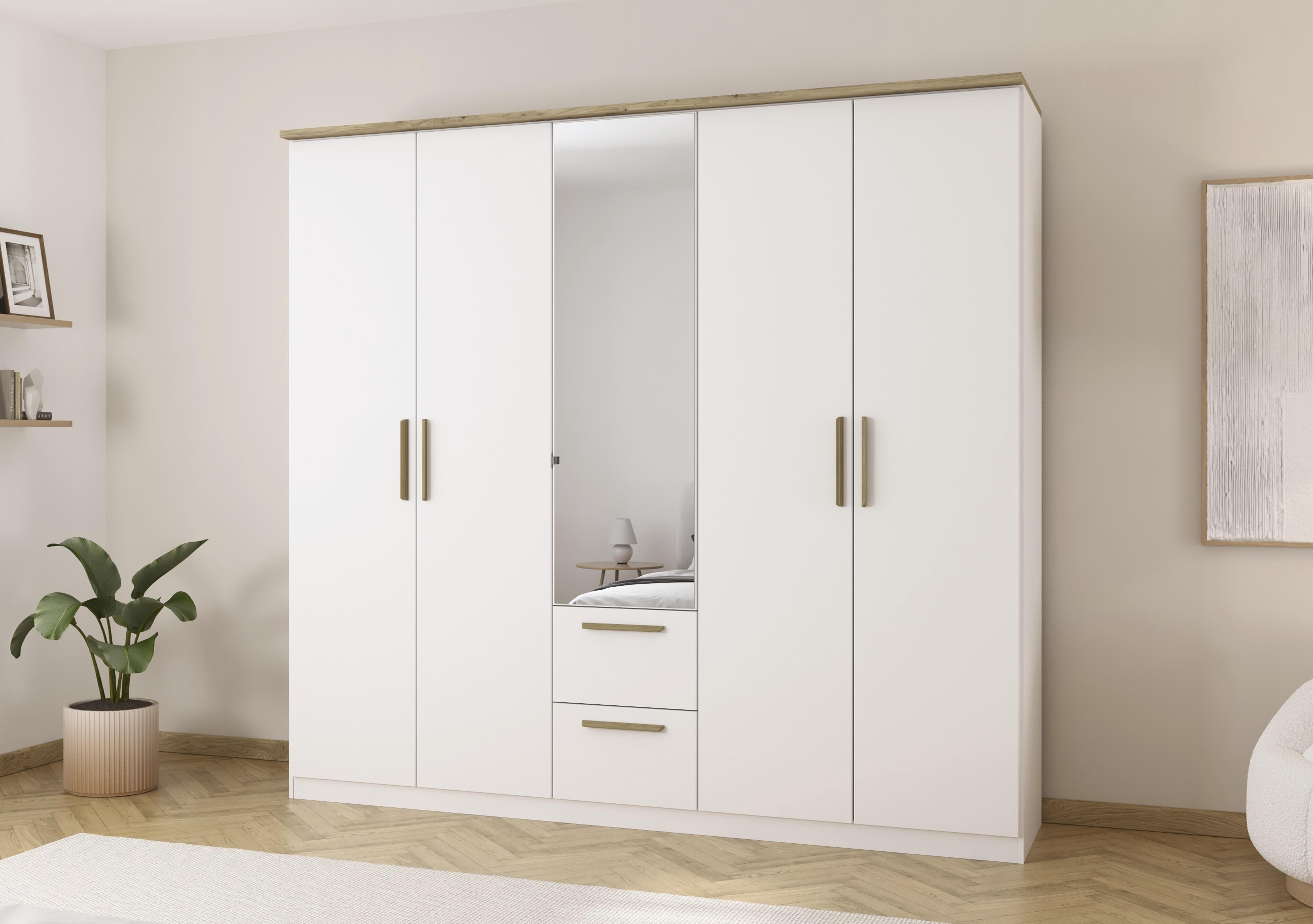Flavia 226cm 5 Door Decor Combi Hinged Wardrobe with Mirror Door in  on Furniture Village
