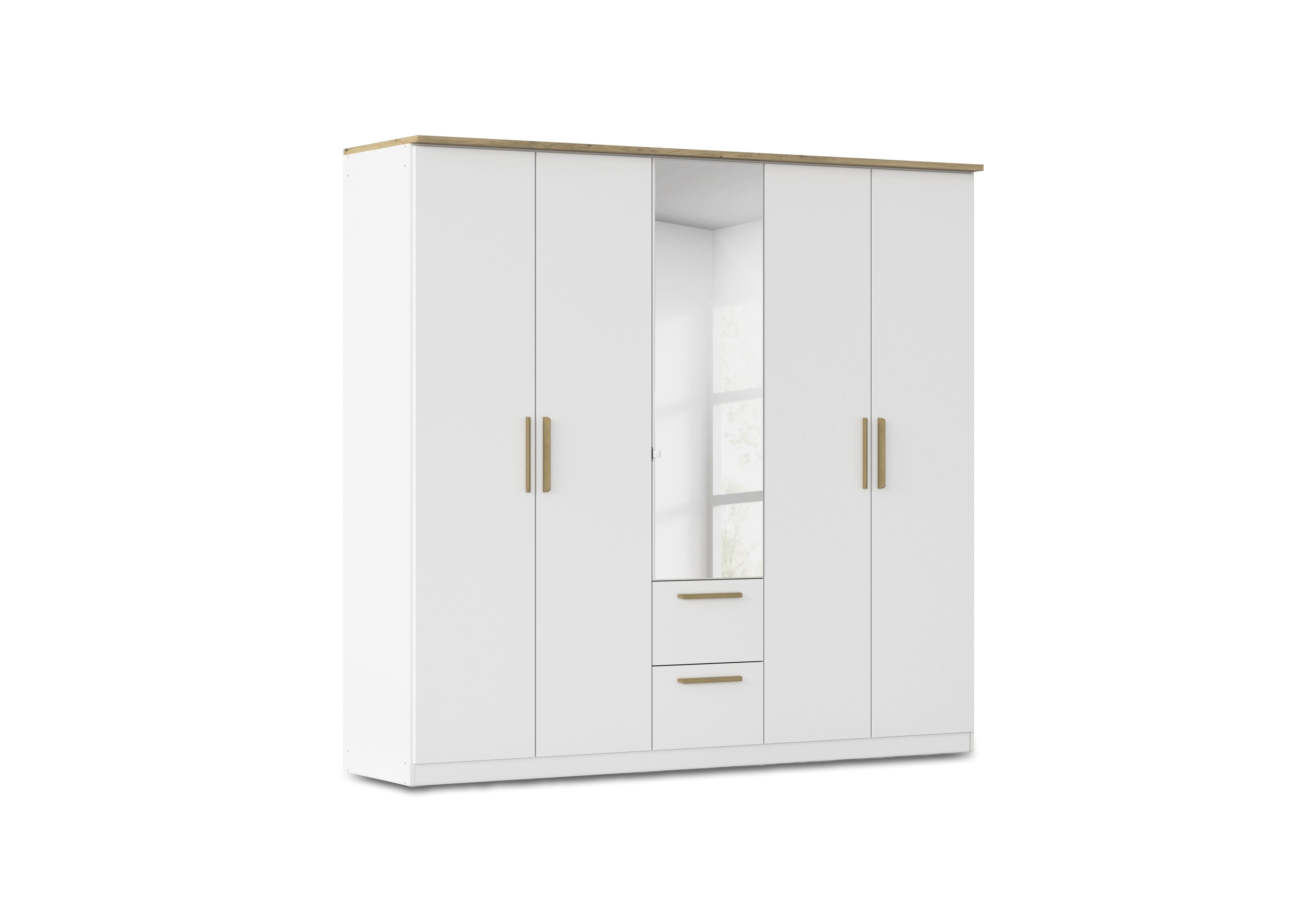 Flavia 226cm 5 Door Decor Combi Hinged Wardrobe with Mirror Door in Al772 Alp White Artisan Oak on Furniture Village