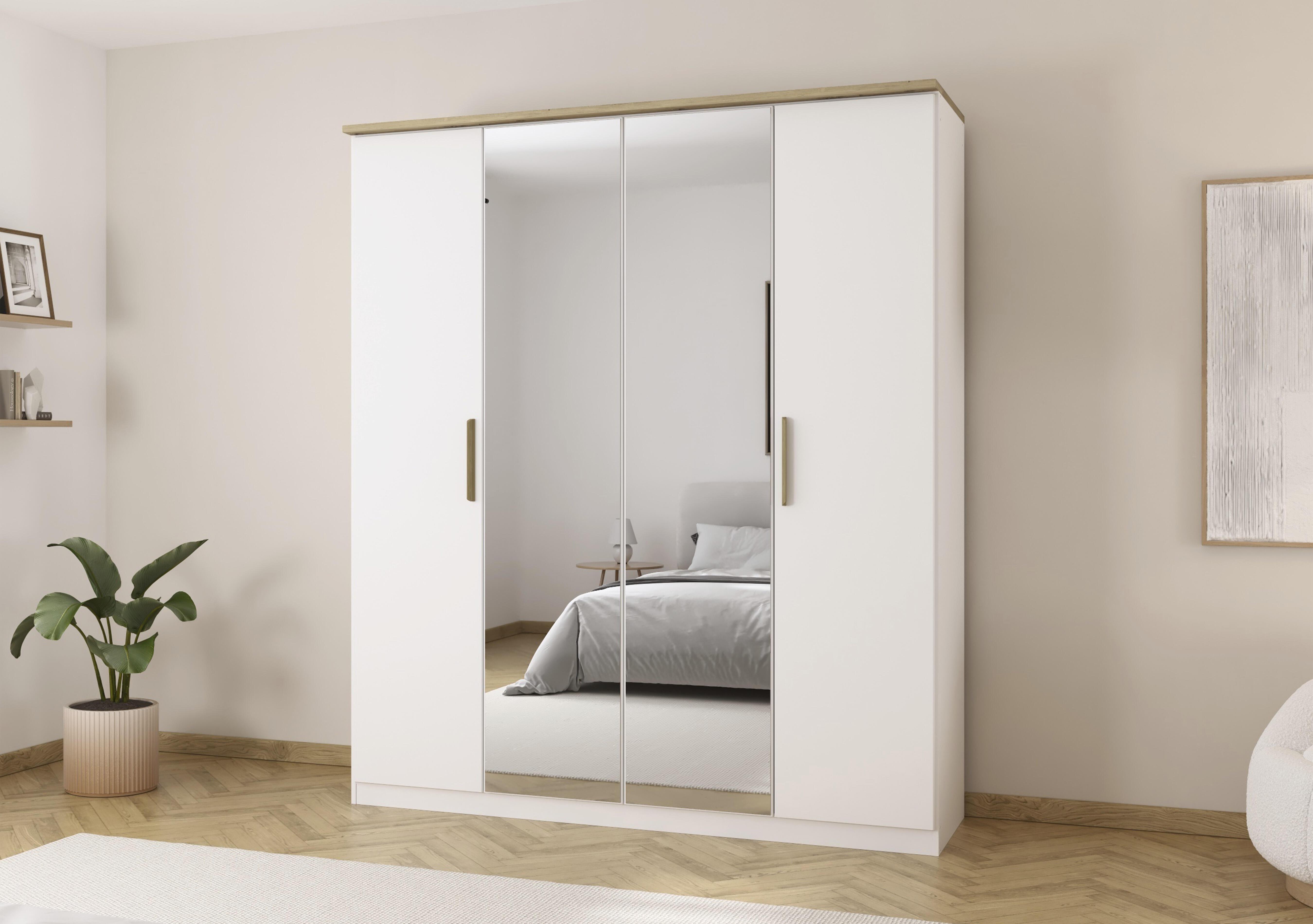 Flavia 181cm 4 Door Decor Hinged Wardrobe with 2 Mirror Doors in  on Furniture Village