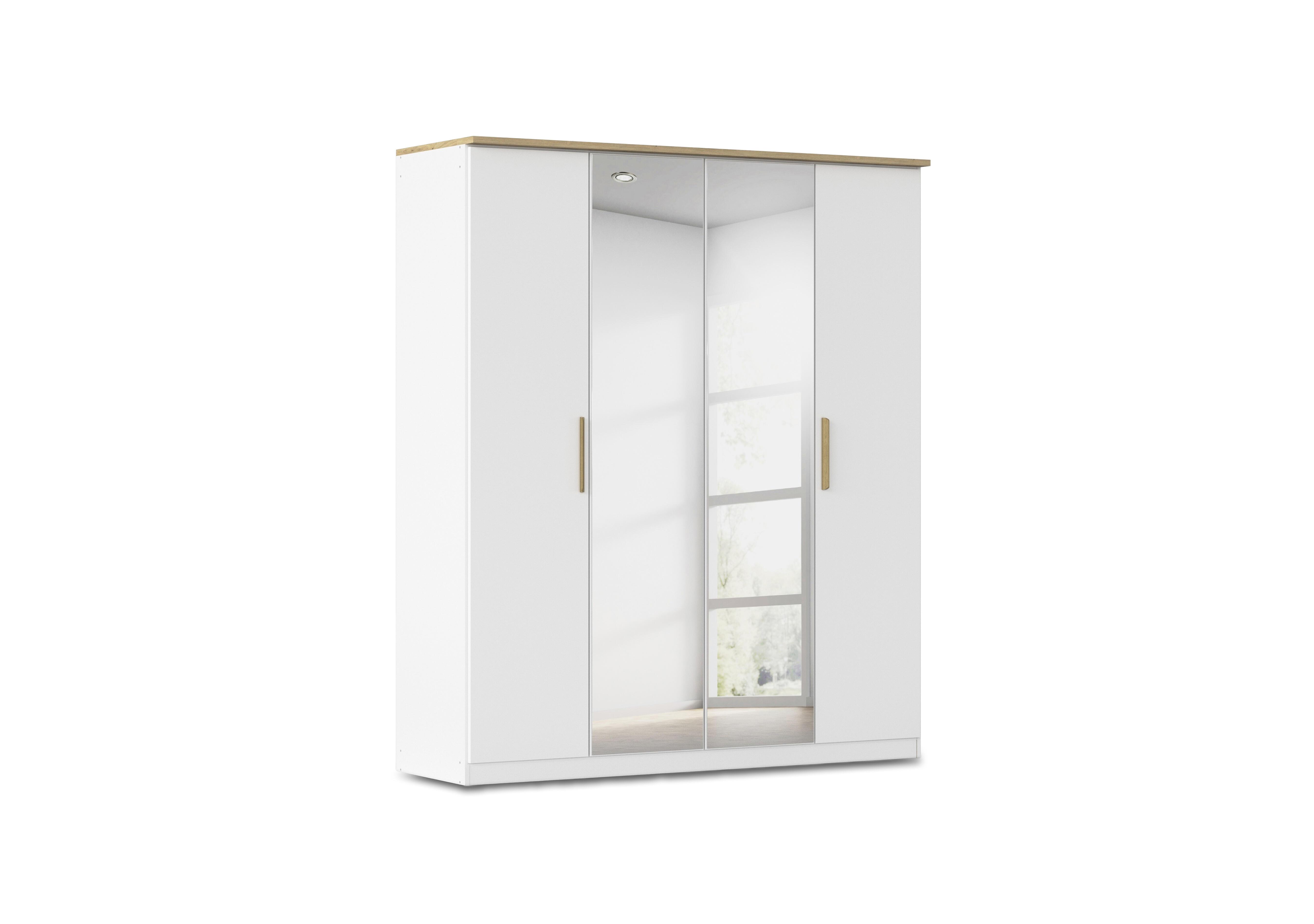 Flavia 181cm 4 Door Decor Hinged Wardrobe with 2 Mirror Doors in Al772 Alp White Artisan Oak on Furniture Village