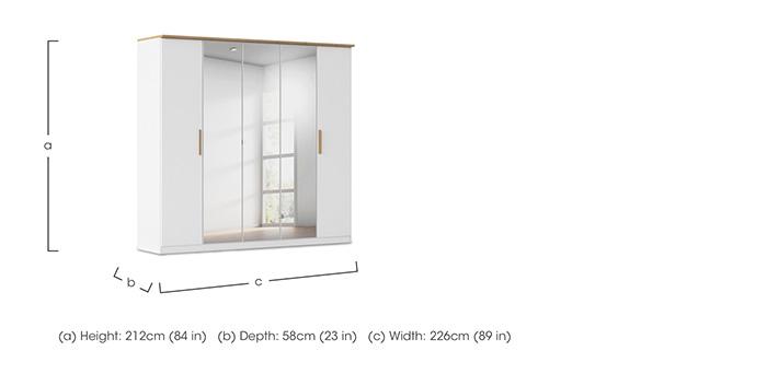 Flavia 226cm 5 Door Decor Hinged Wardrobe with 3 Mirror Doors in  on Furniture Village