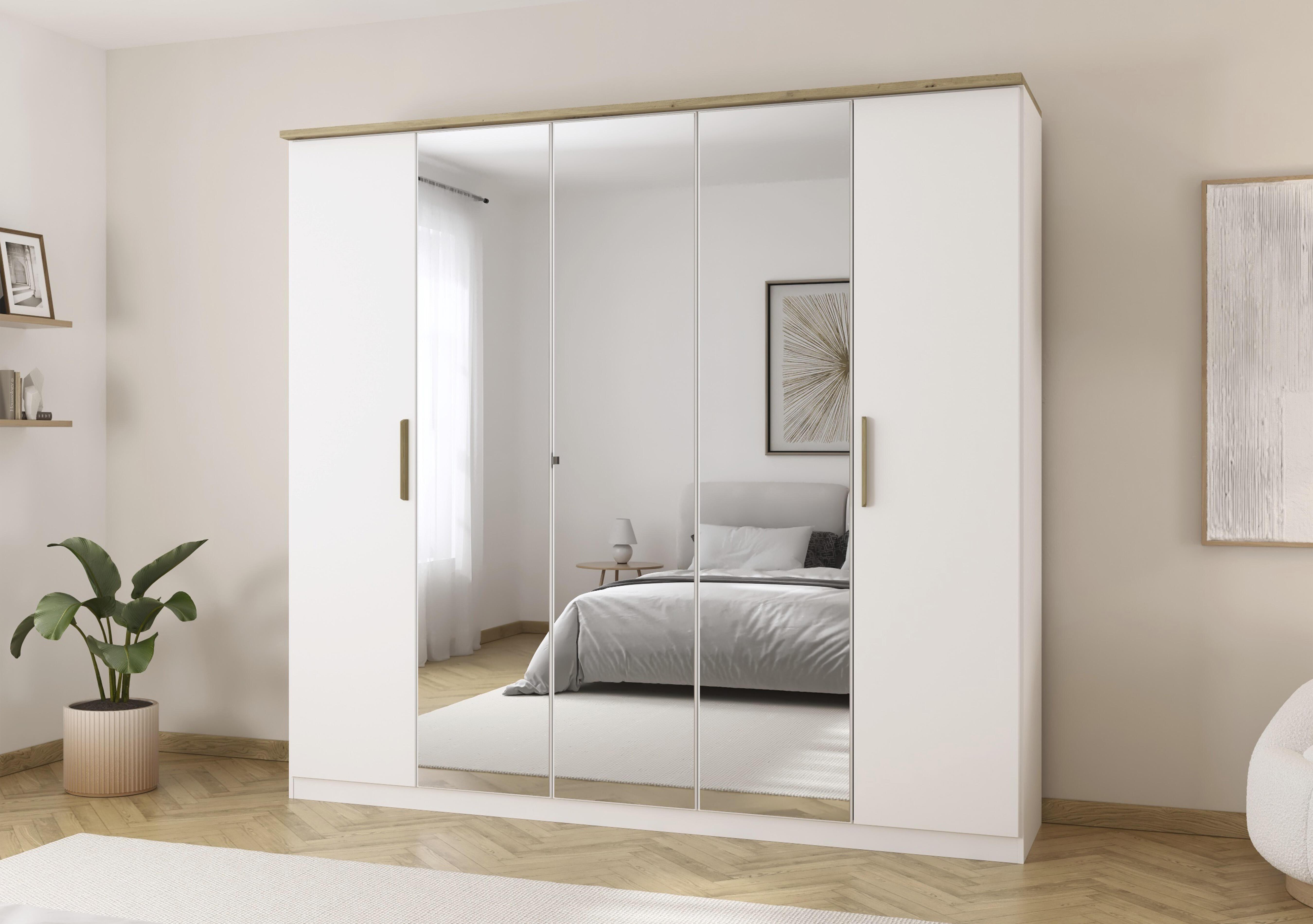 Flavia 226cm 5 Door Decor Hinged Wardrobe with 3 Mirror Doors in  on Furniture Village