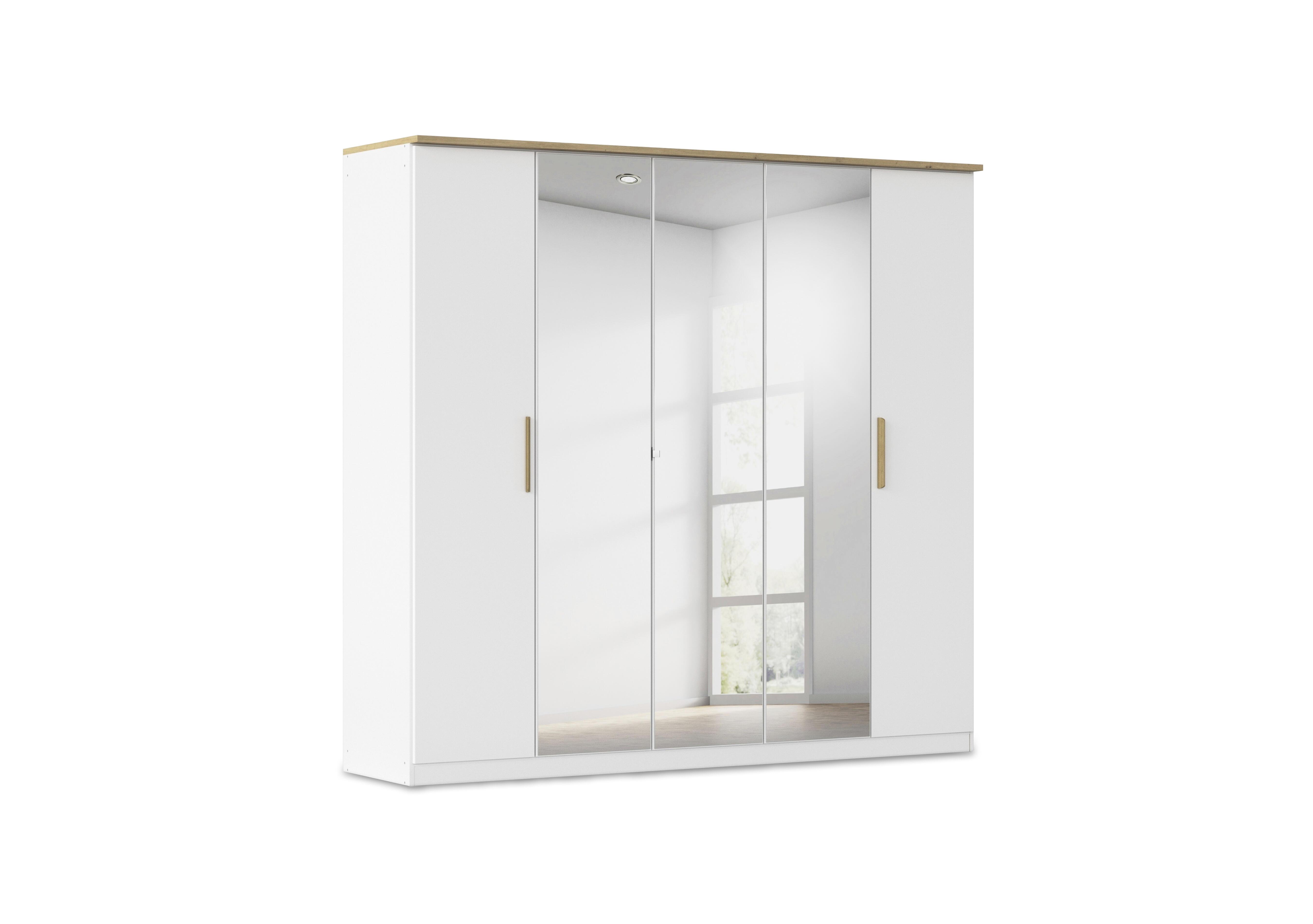 Flavia 226cm 5 Door Decor Hinged Wardrobe with 3 Mirror Doors in Al772 Alp White Artisan Oak on Furniture Village