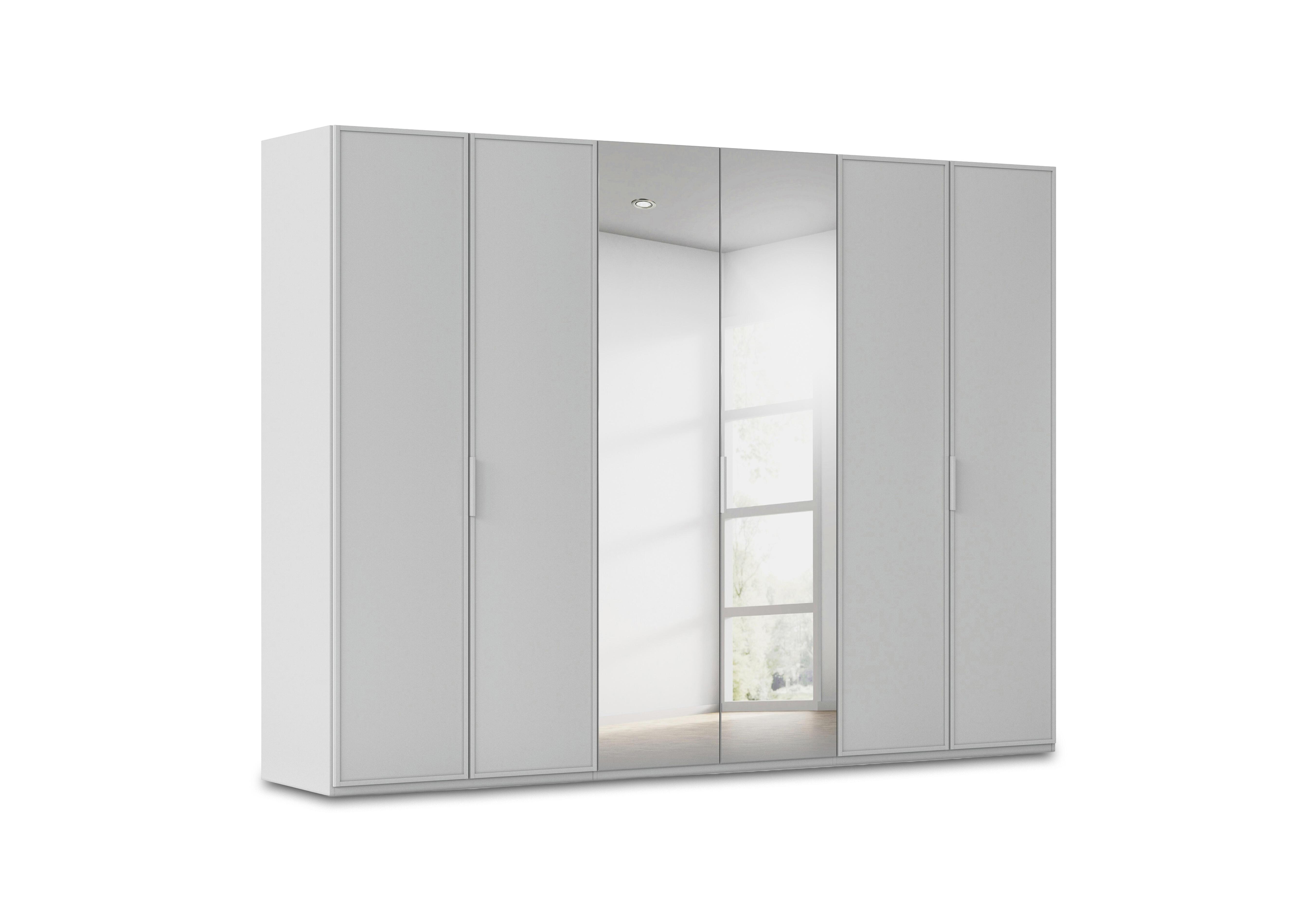 Cadre 301cm 6 Door Hinged Wardrobe with 2 Mirror Doors in Al758  Silk Grey on Furniture Village