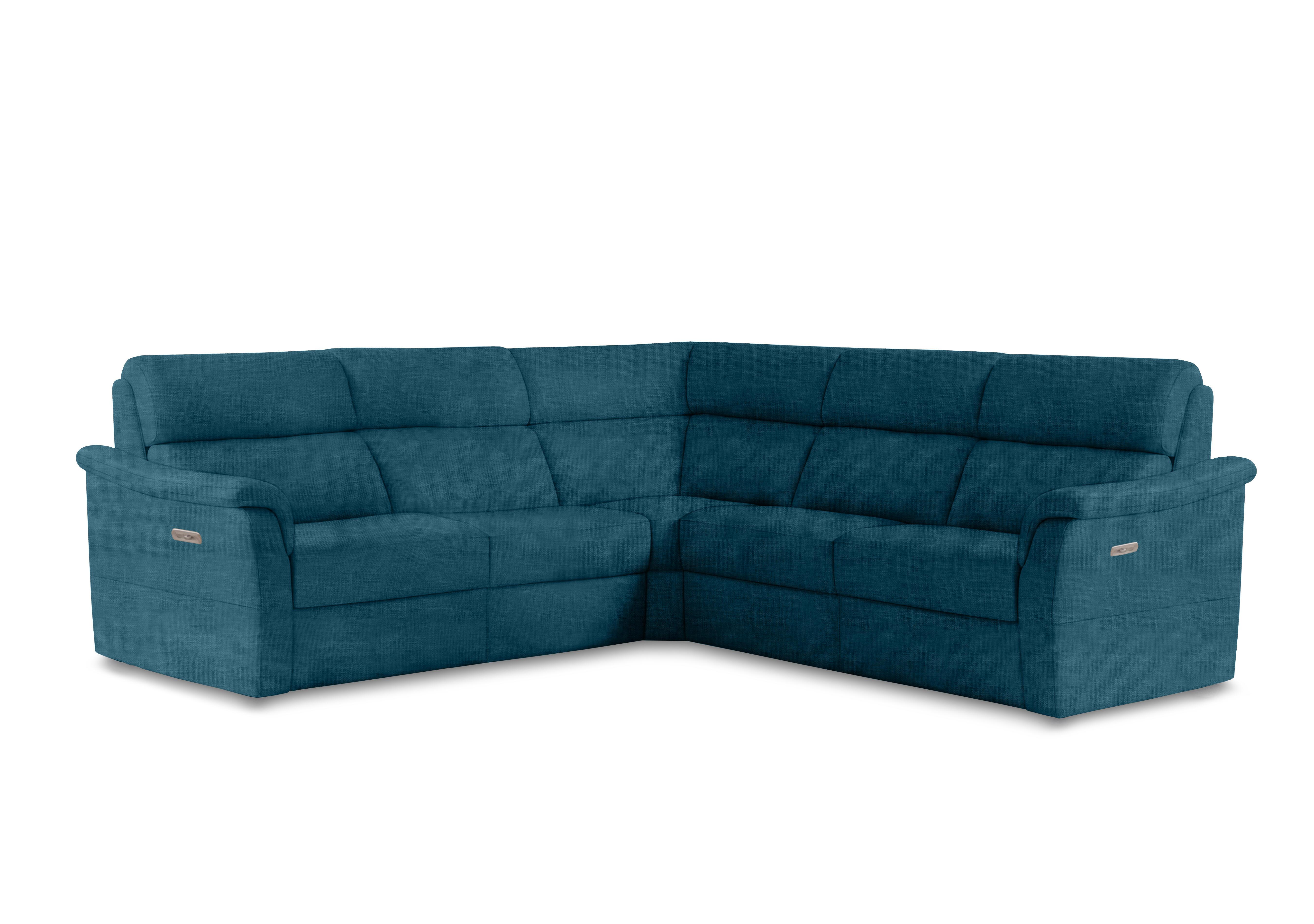 Bella Large Fabric Power Recliner Corner Sofa with Power Headrests and Power Lumbar in Baobab Blue 557 on Furniture Village