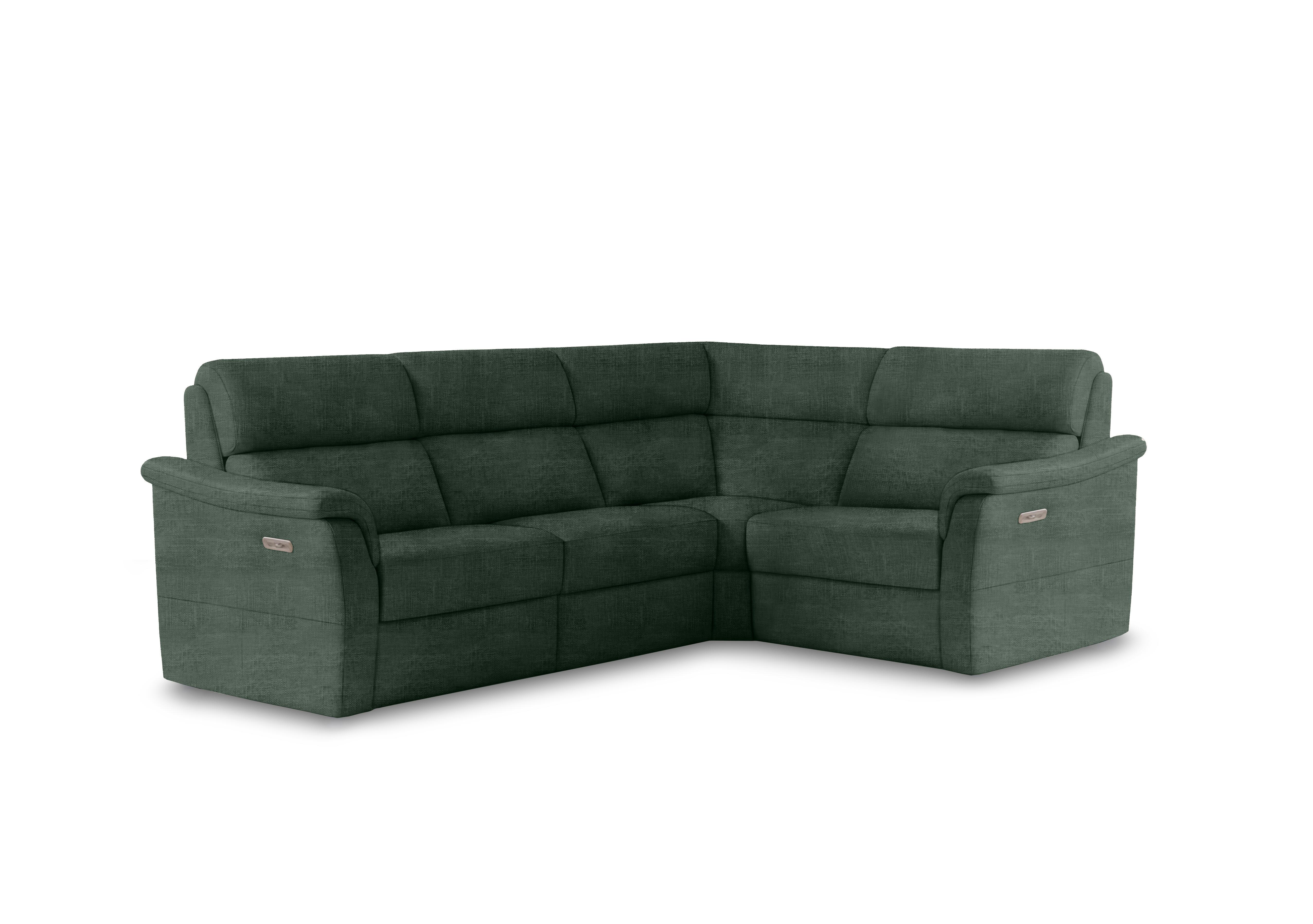 Bella Small Fabric Power Recliner Corner Sofa with Power Headrests and Power Lumbar in Baobab Verde 558 on Furniture Village