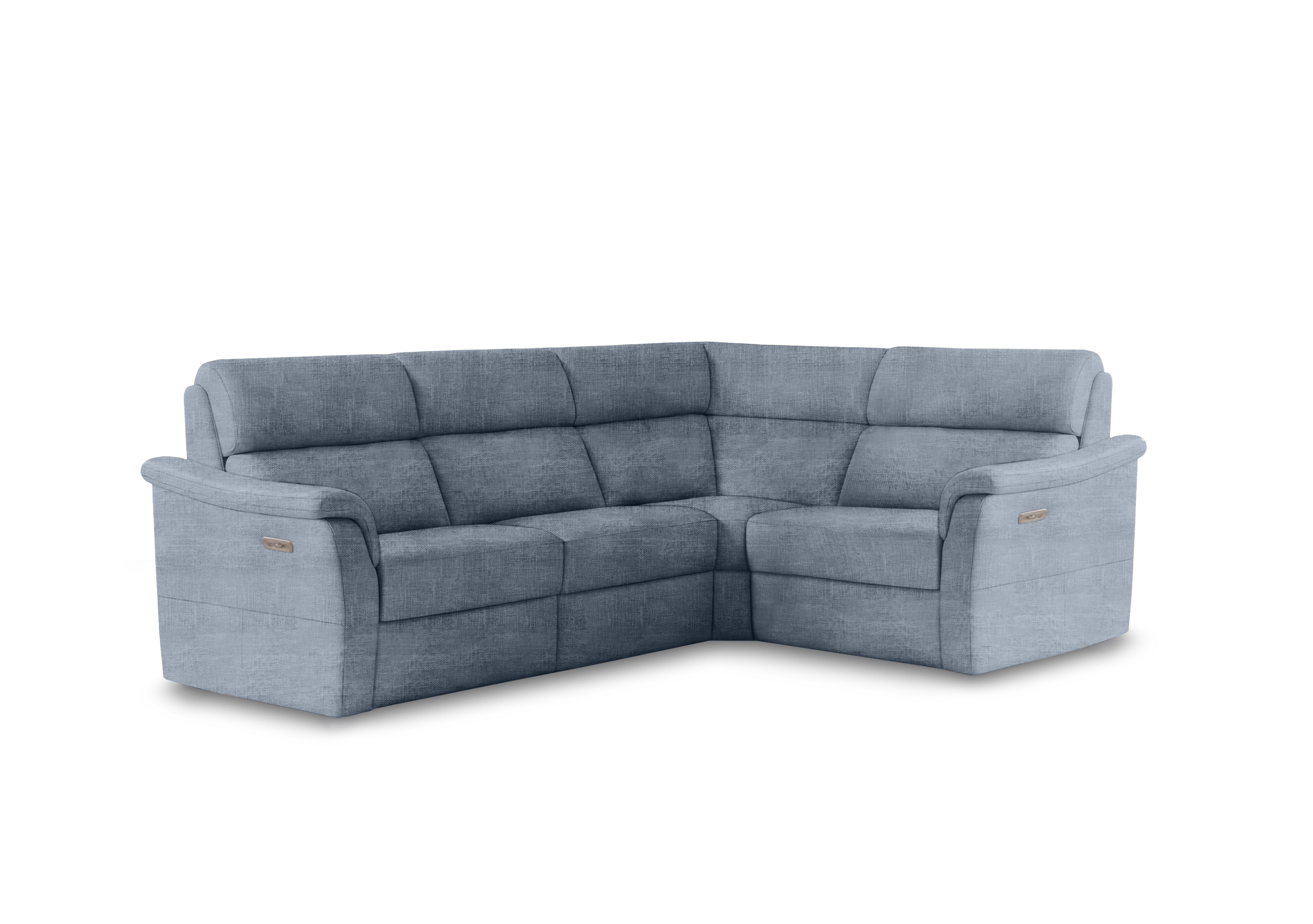 Bella Small Fabric Power Recliner Corner Sofa with Power Headrests and Power Lumbar in Zoia Baby Blue 9396 on Furniture Village