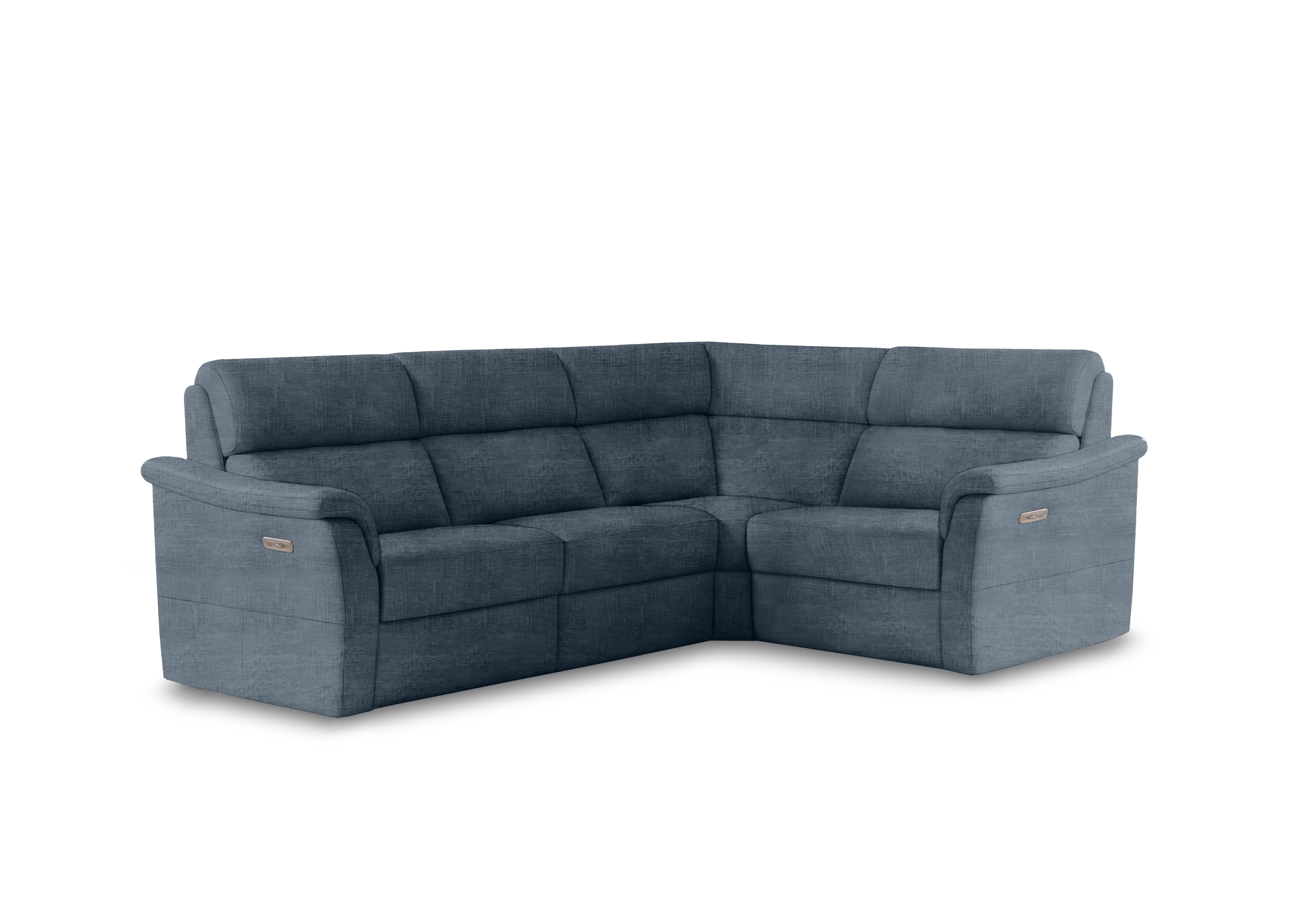 Bella Small Fabric Power Recliner Corner Sofa with Power Headrests and Power Lumbar in Zoia Yale Blue 8014 on Furniture Village