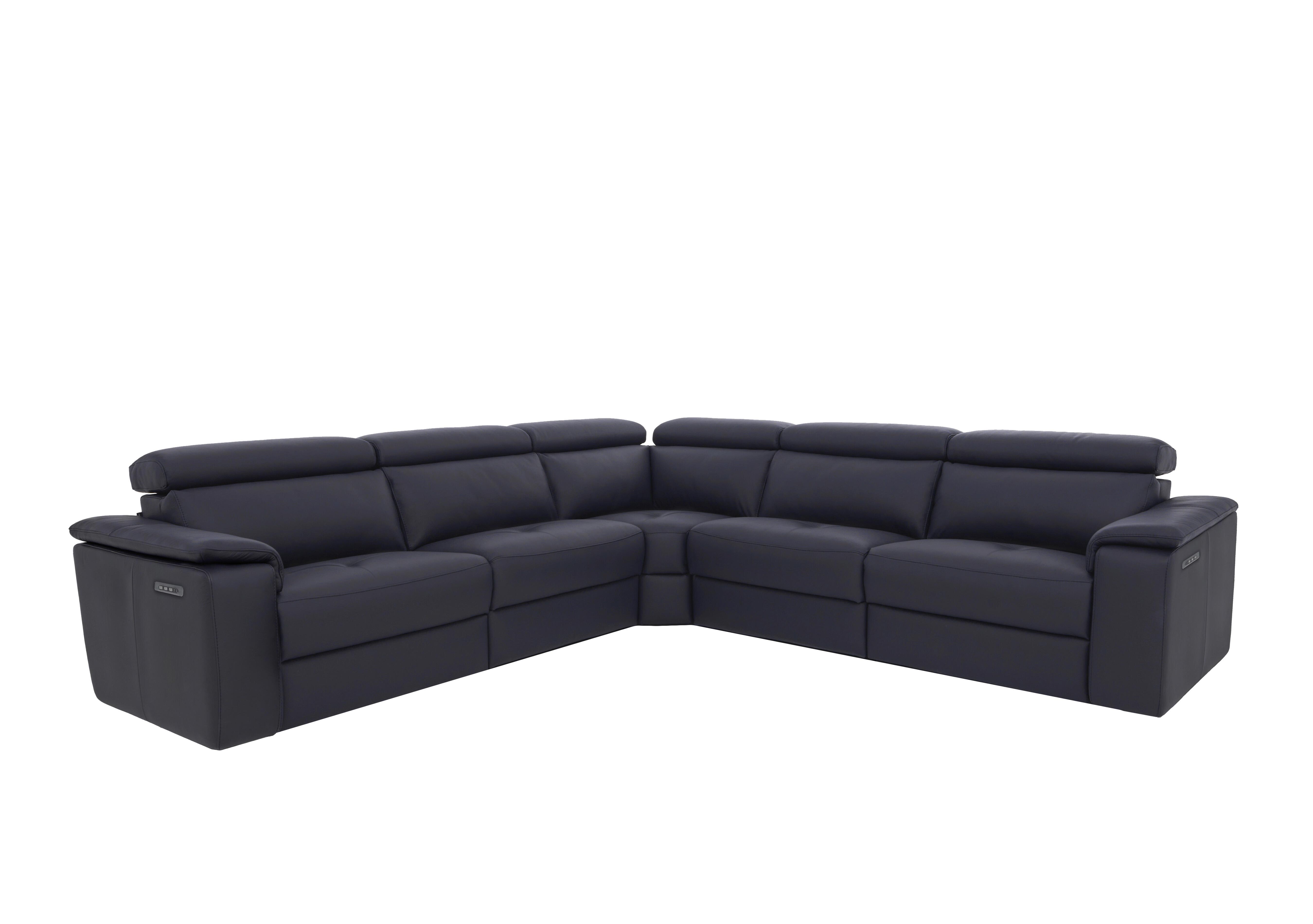 Canto Large Leather Power Recliner Corner Sofa with Power Headrests and Power Lumbar in Torello Blu 81 on Furniture Village