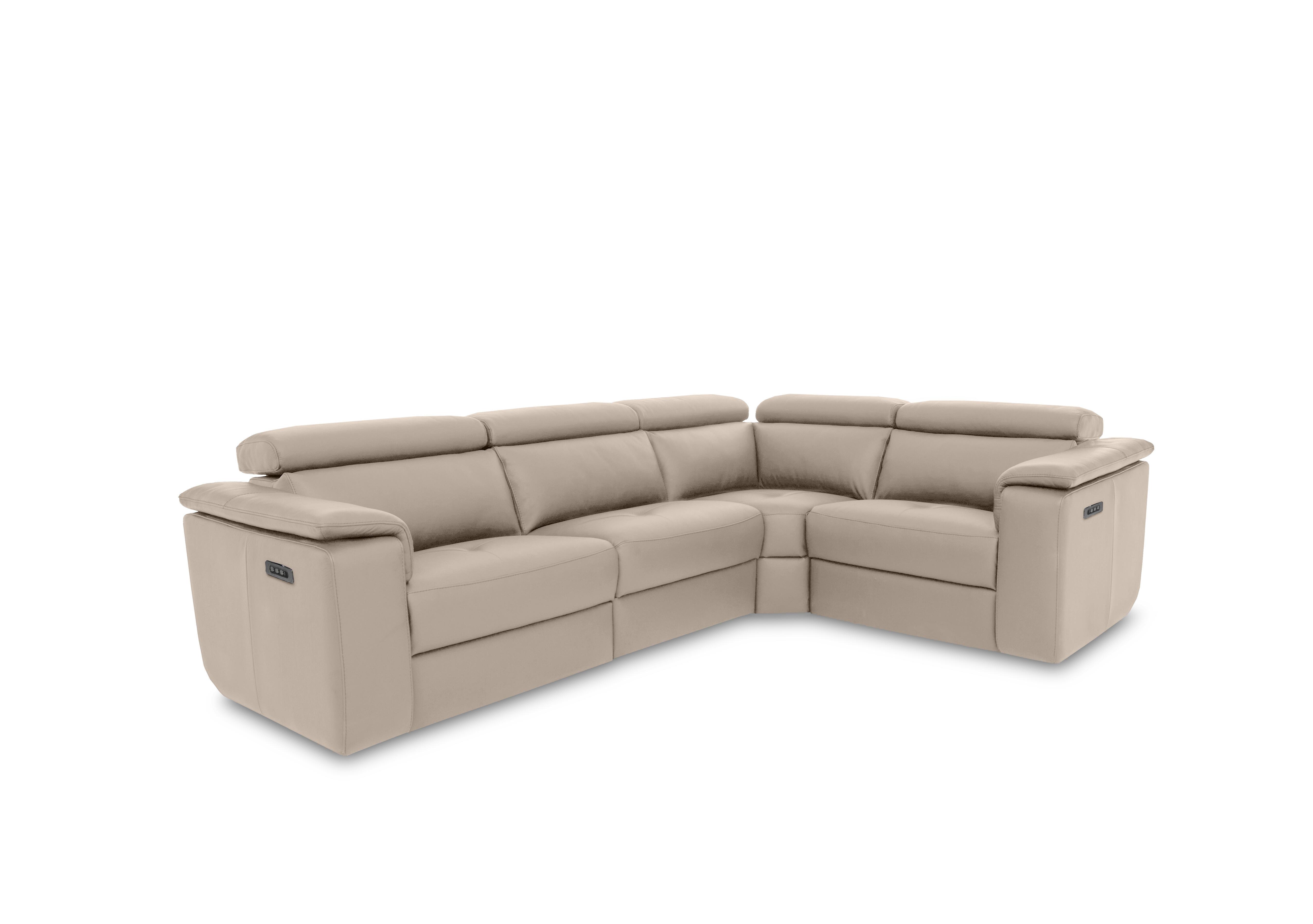 Canto Small Leather Power Recliner Corner Sofa with Power Headrests and Power Lumbar in Botero Crema 2156 on Furniture Village