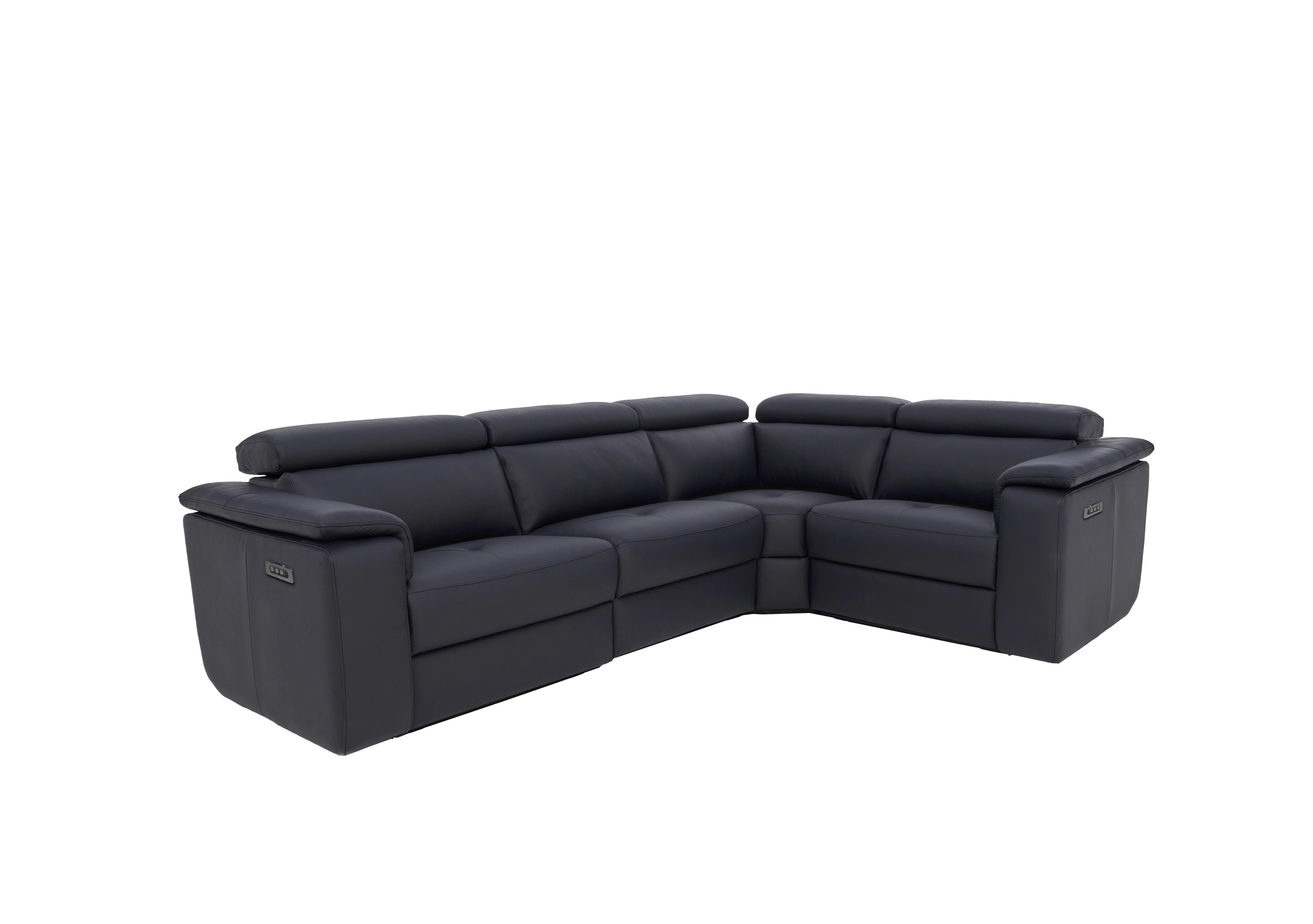 Canto Small Leather Power Recliner Corner Sofa with Power Headrests and Power Lumbar in Torello Blu 81 on Furniture Village
