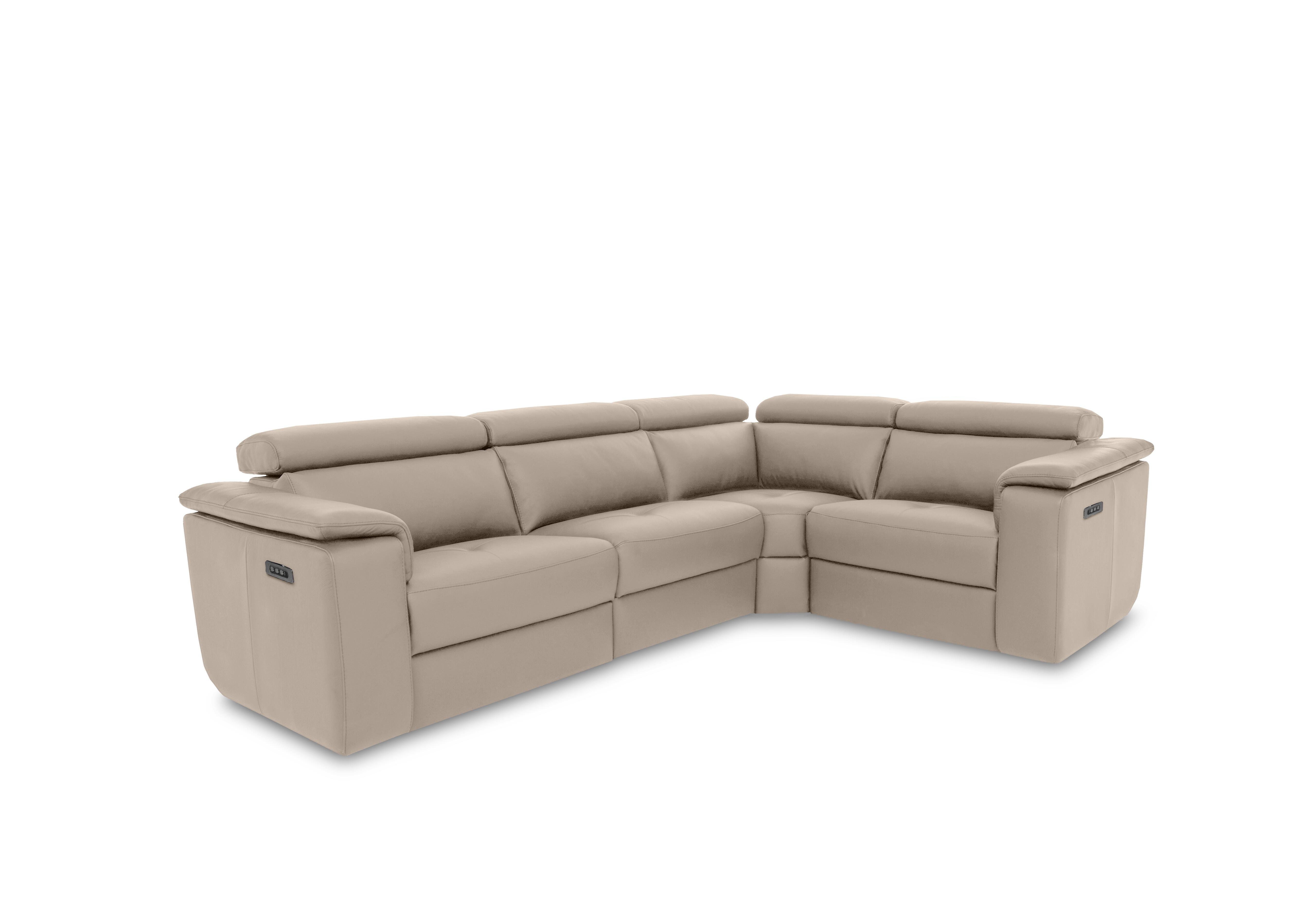 Canto Small Leather Power Recliner Corner Sofa with Power Headrests and Power Lumbar in Torello Fango 352 on Furniture Village