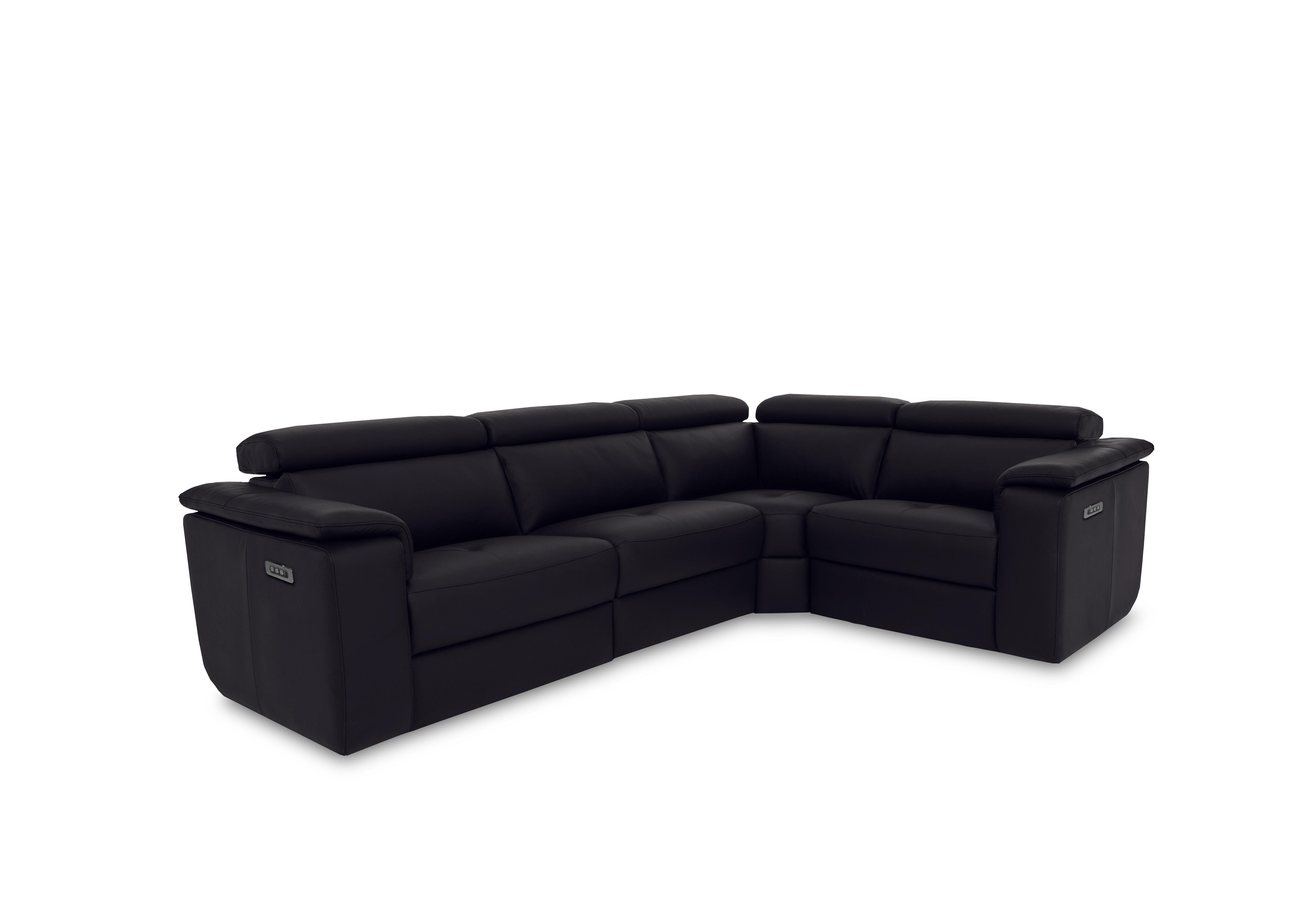 Canto Small Leather Power Recliner Corner Sofa with Power Headrests and Power Lumbar in Torello Nero 71 on Furniture Village