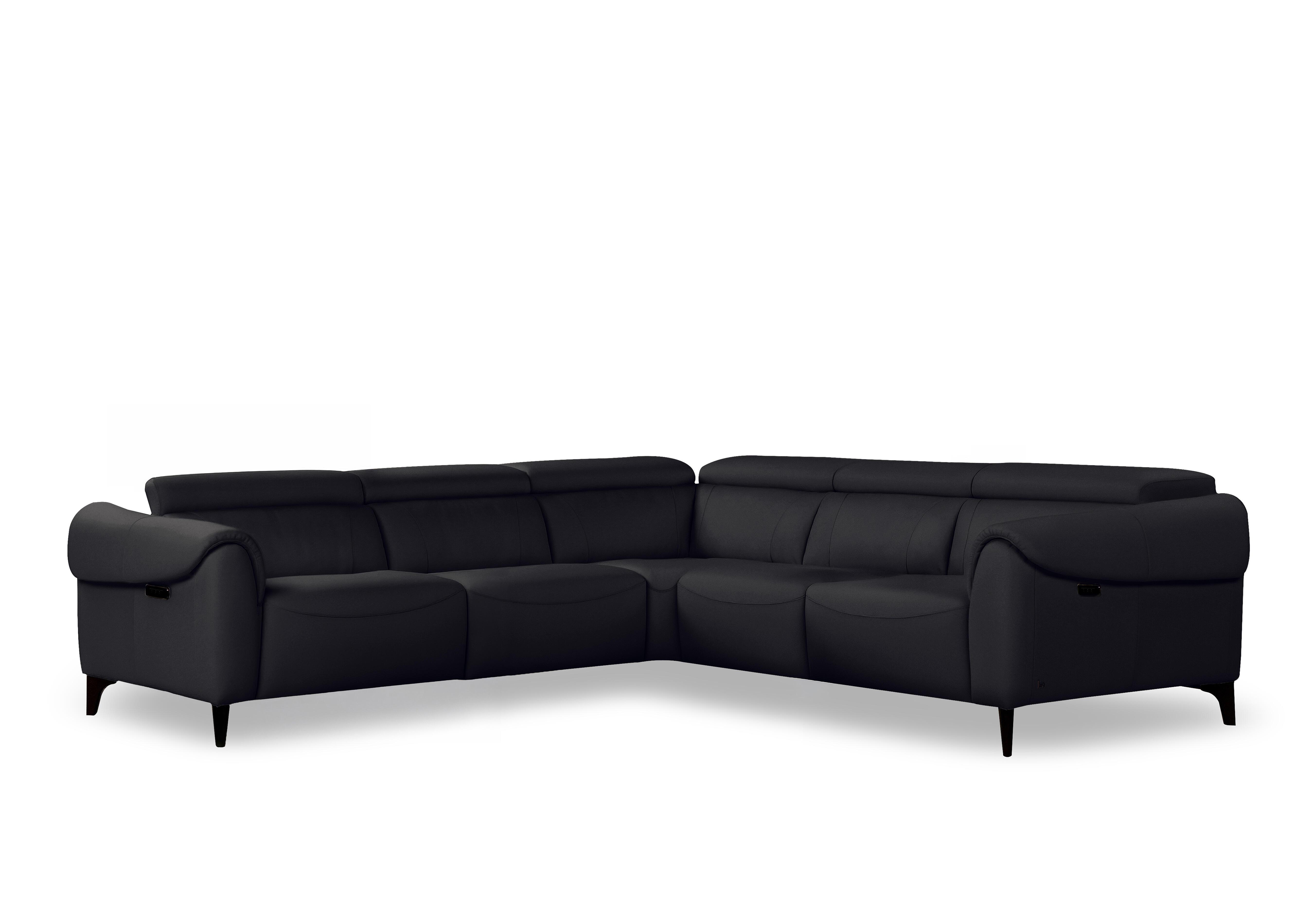 Nicole Large Leather Power Recliner Corner Sofa with Power Headrests and Power Lumbar in Torello Nero 71 Rw on Furniture Village
