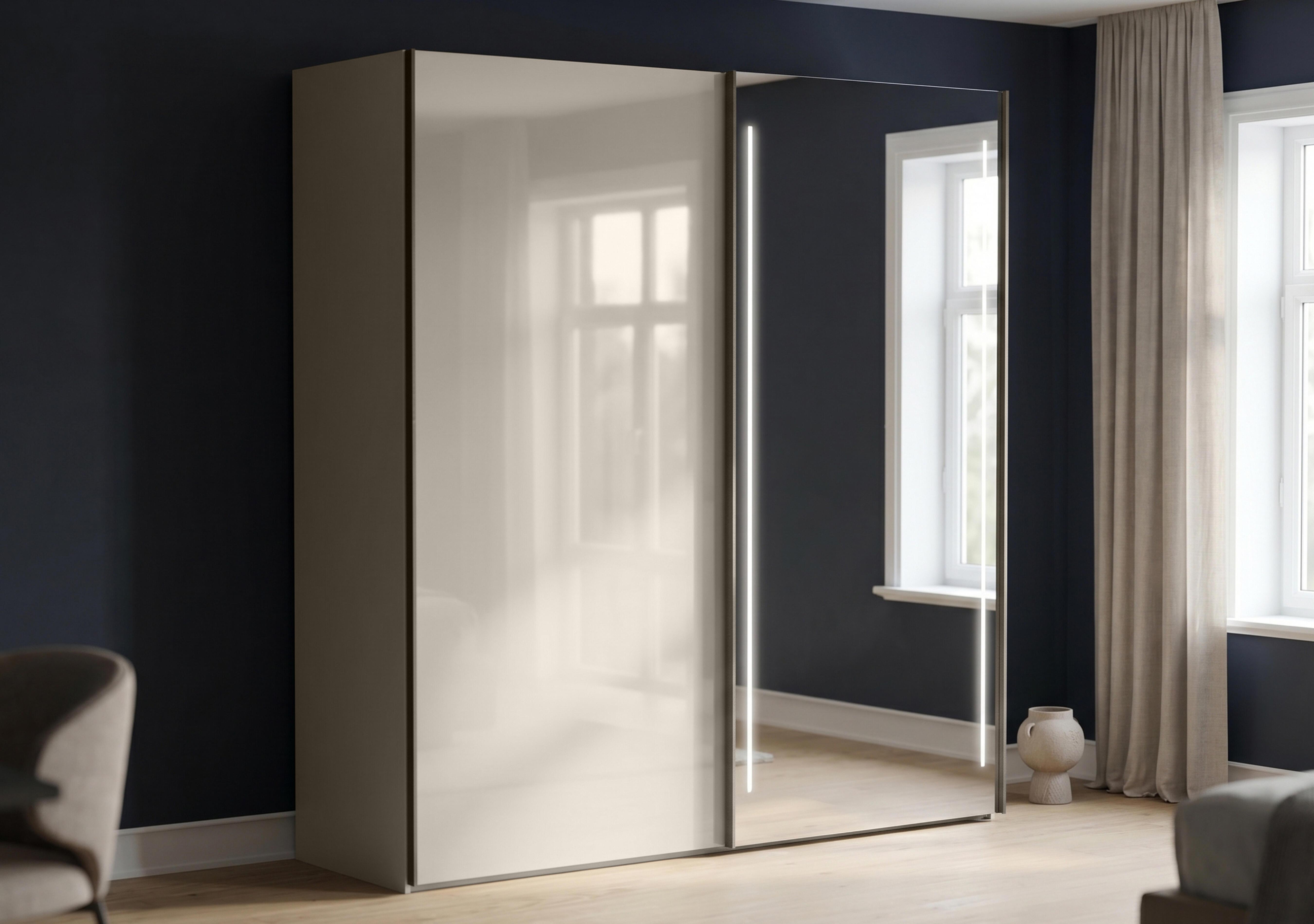 Instinct 200cm 2 Door Sliding Wardrobe with 1 Glass Door and 1 Mirror Door with LED Lighting in  on Furniture Village