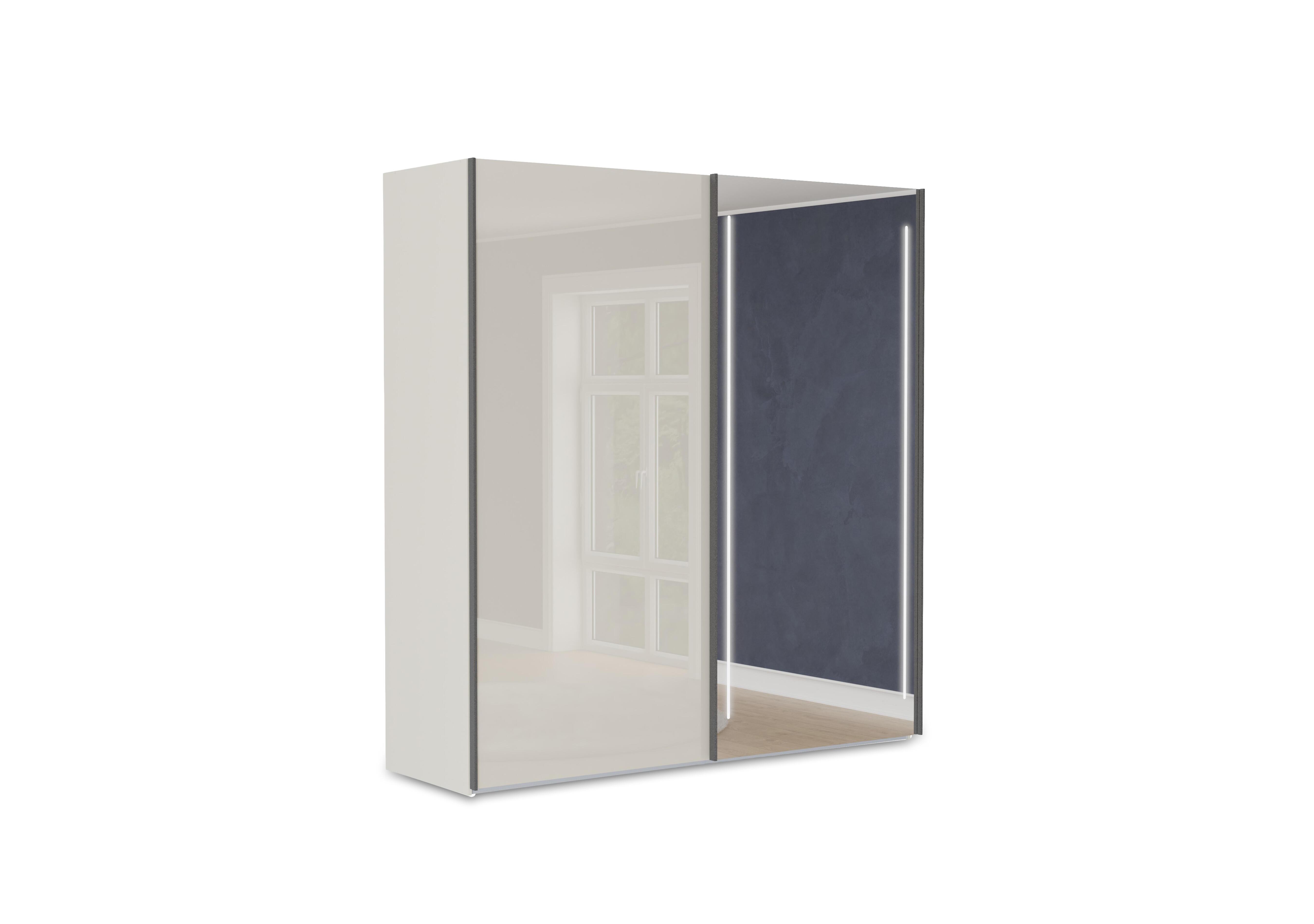 Instinct 200cm 2 Door Sliding Wardrobe with 1 Glass Door and 1 Mirror Door with LED Lighting in Champagne on Furniture Village