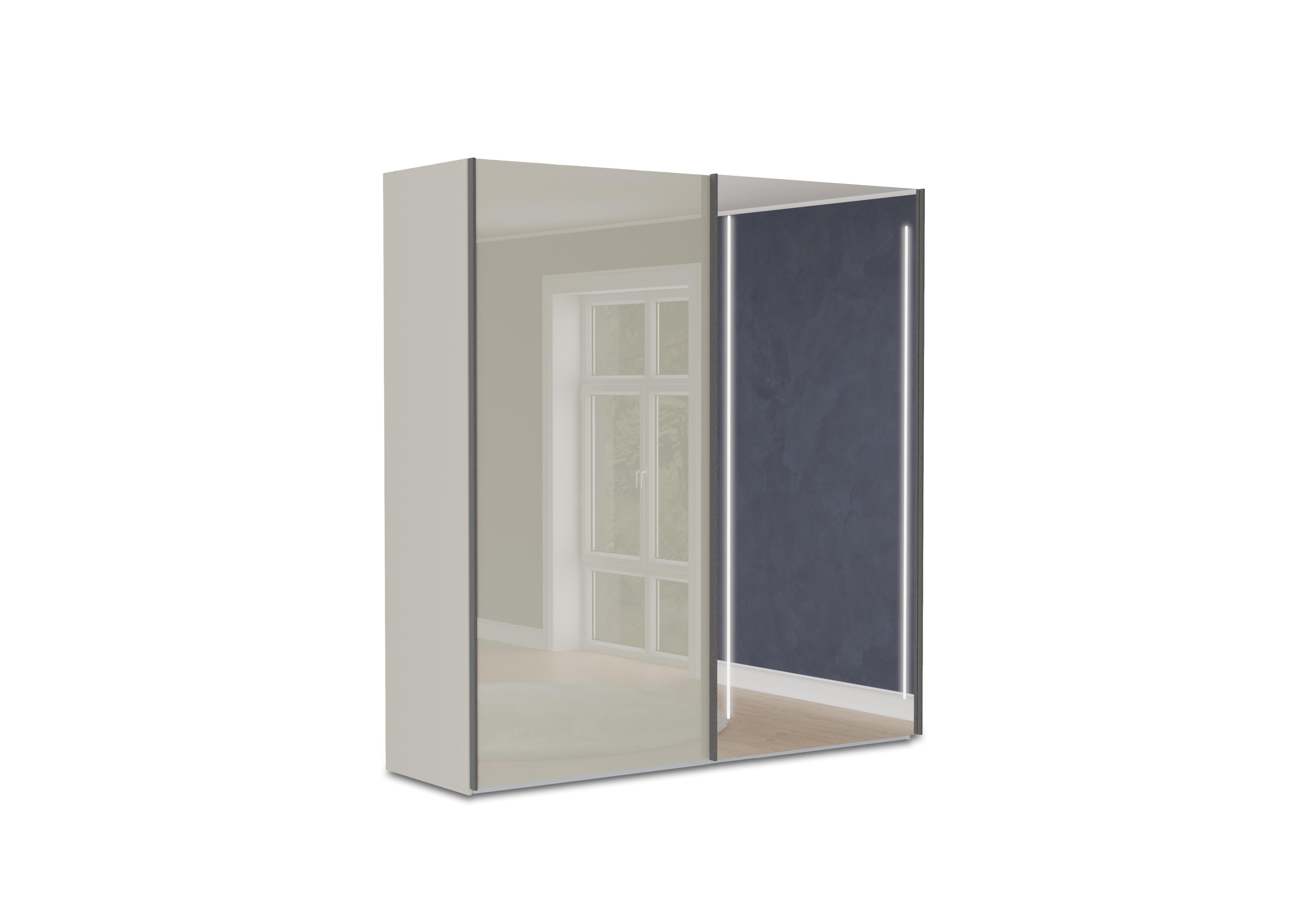 Instinct 200cm 2 Door Sliding Wardrobe with 1 Glass Door and 1 Mirror Door with LED Lighting in Pebble Grey on Furniture Village