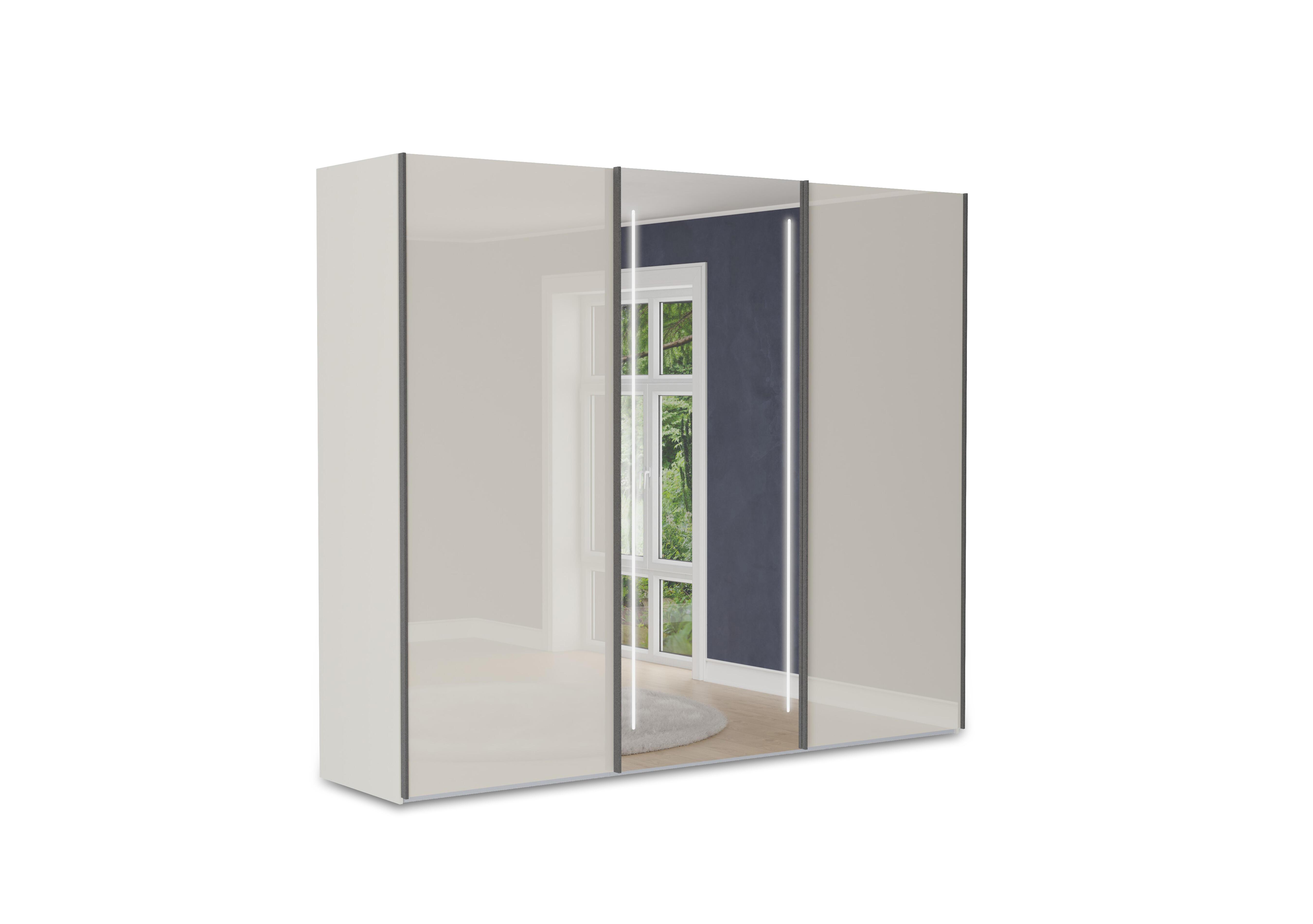 Instinct 250cm 3 Door Sliding Wardrobe with 2 Glass Doors and 1 Mirror Door with LED Lighting in Champagne on Furniture Village
