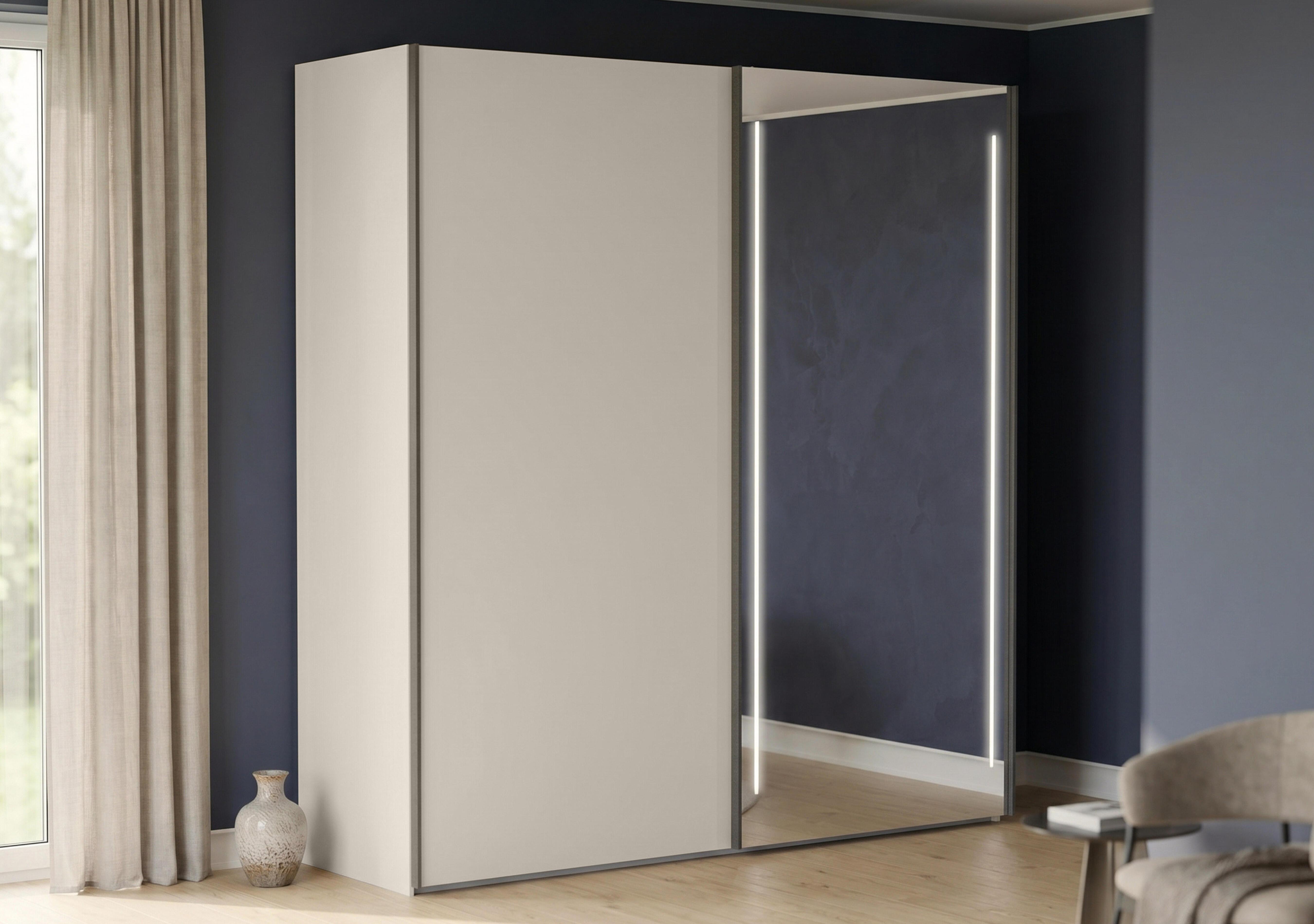 Instinct 200cm 2 Door Sliding Wardrobe with 1 Matt Finish Door and 1 Mirror Door with LED Lighting in  on Furniture Village