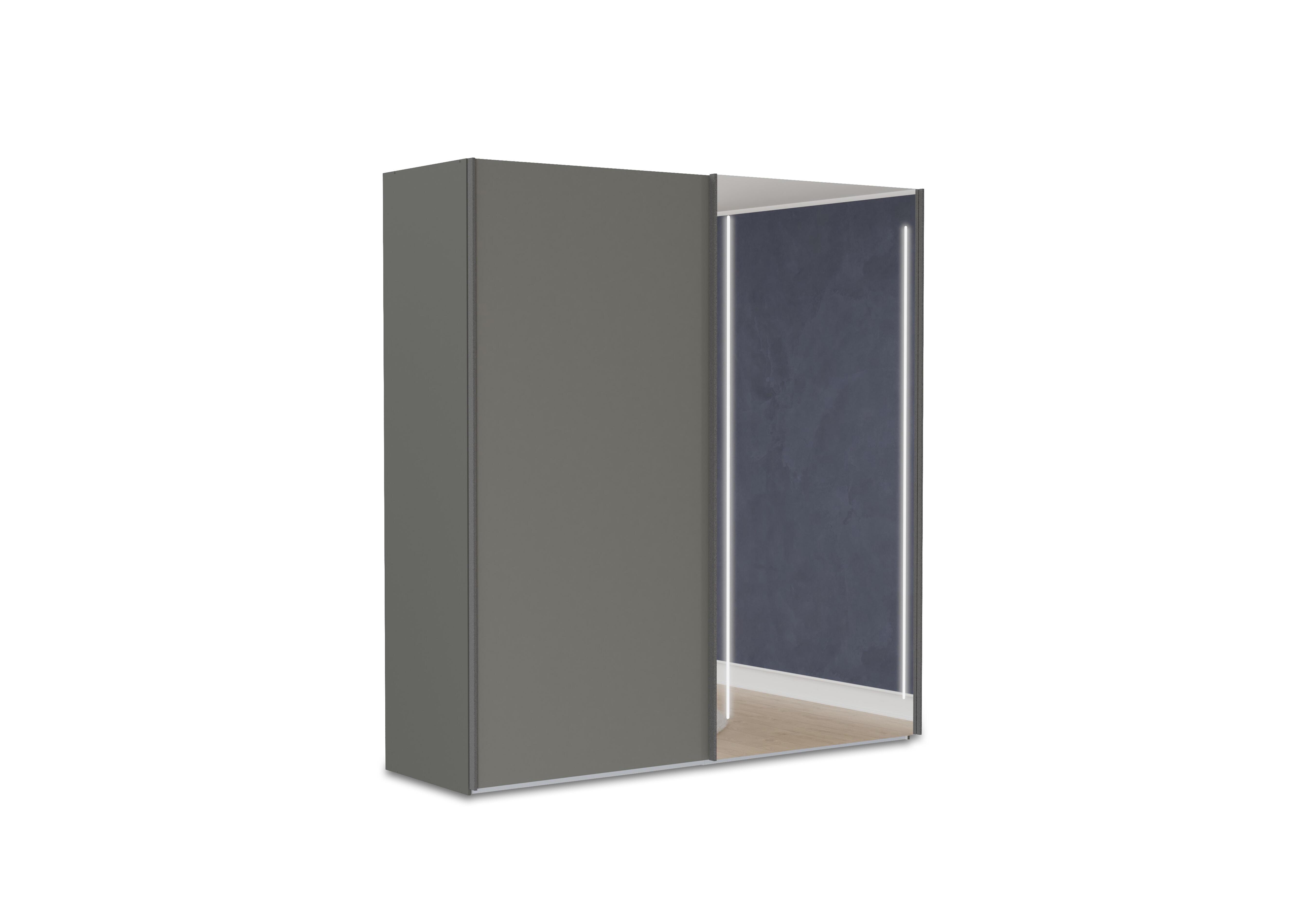 Instinct 200cm 2 Door Sliding Wardrobe with 1 Matt Finish Door and 1 Mirror Door with LED Lighting in Lava Grey on Furniture Village