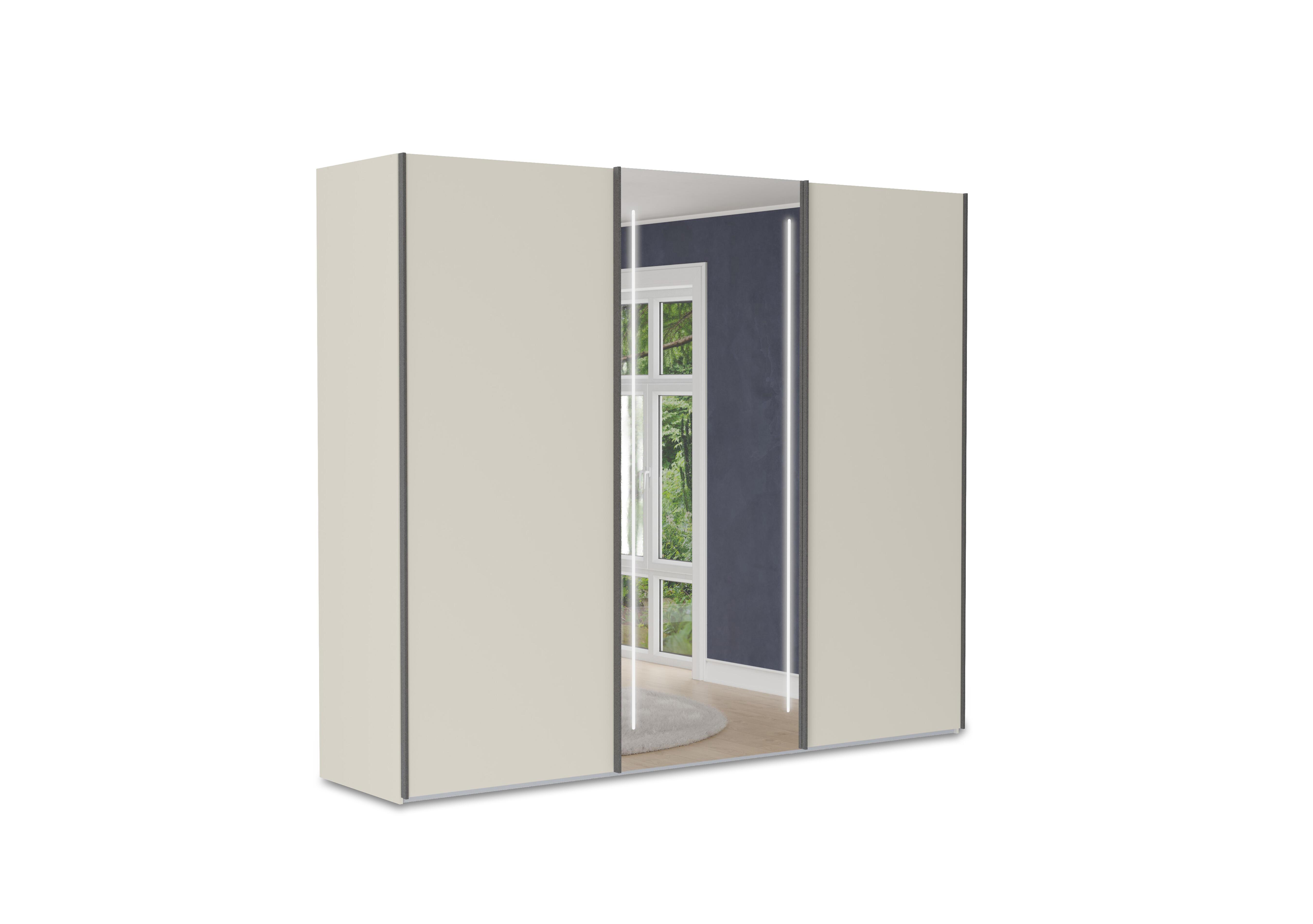 Instinct 250cm 3 Door Sliding Wardrobe with 2 Matt Finish Doors and 1 Mirror Door with LED Lighting in Champagne on Furniture Village