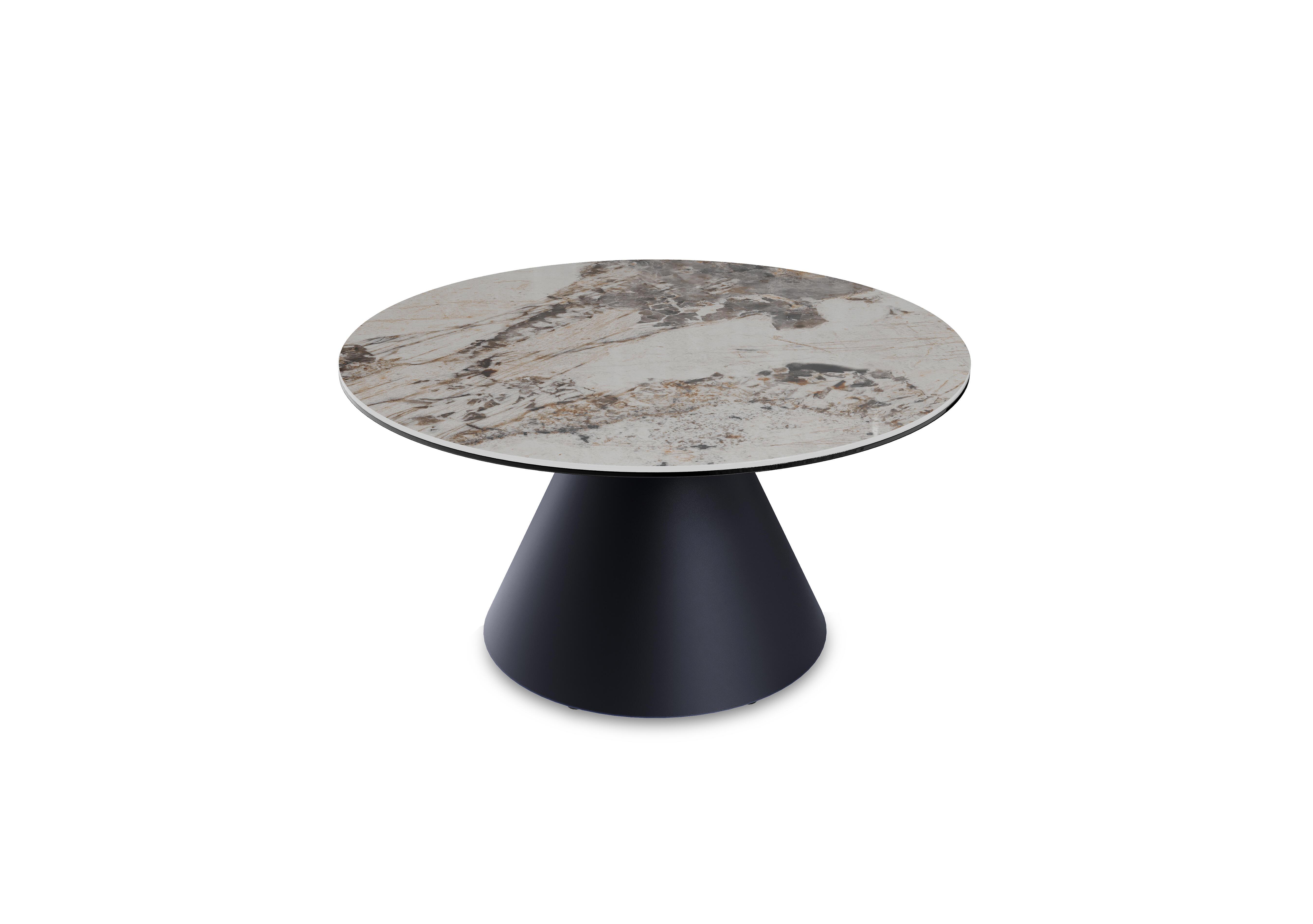 Amorim Round Coffee Table with Black Base in Blk - Calcatta Marble on Furniture Village