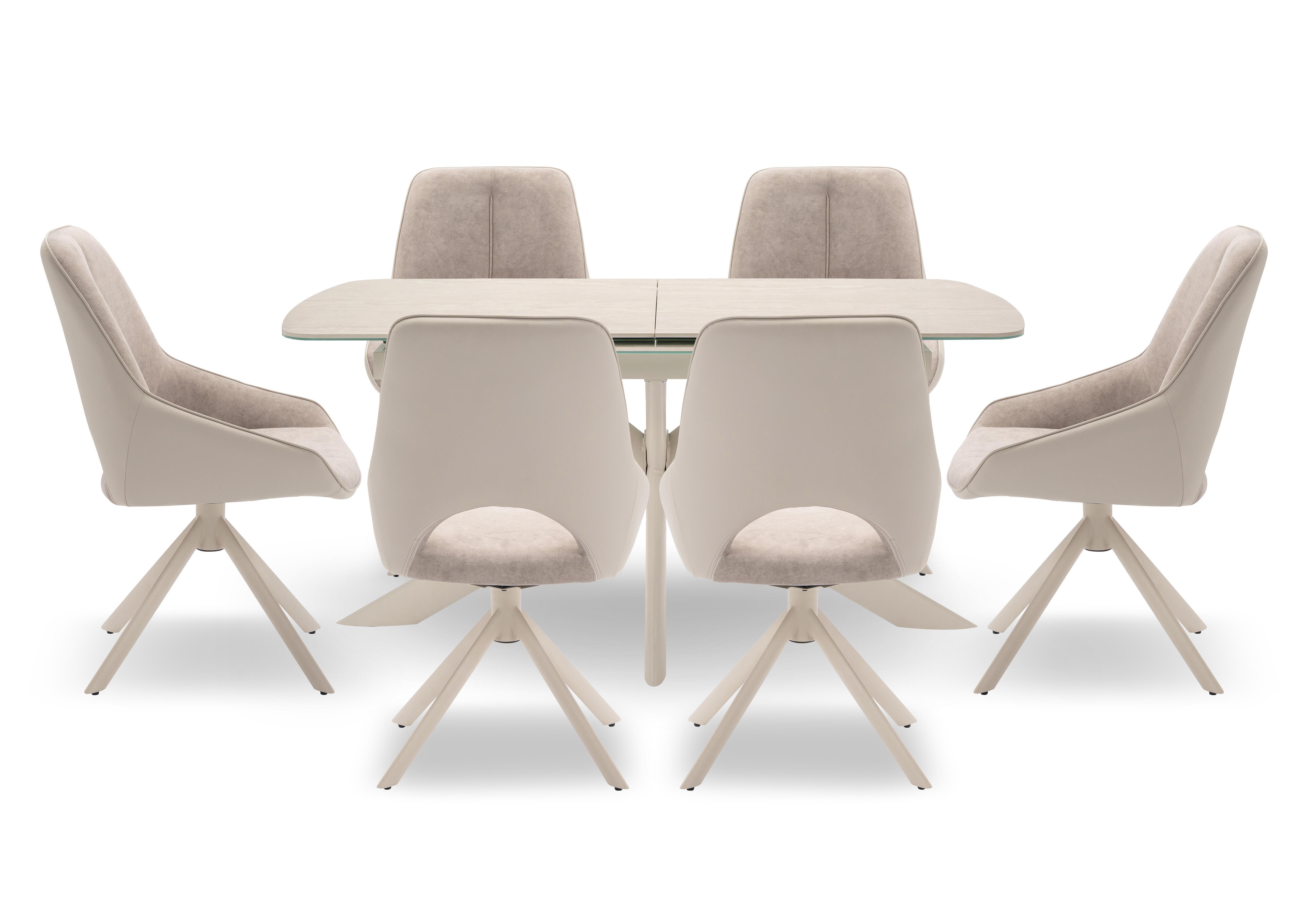 Tino Pop-up Extending Dining Table and 6 Faux Leather Swivel Dining Chairs in  on Furniture Village